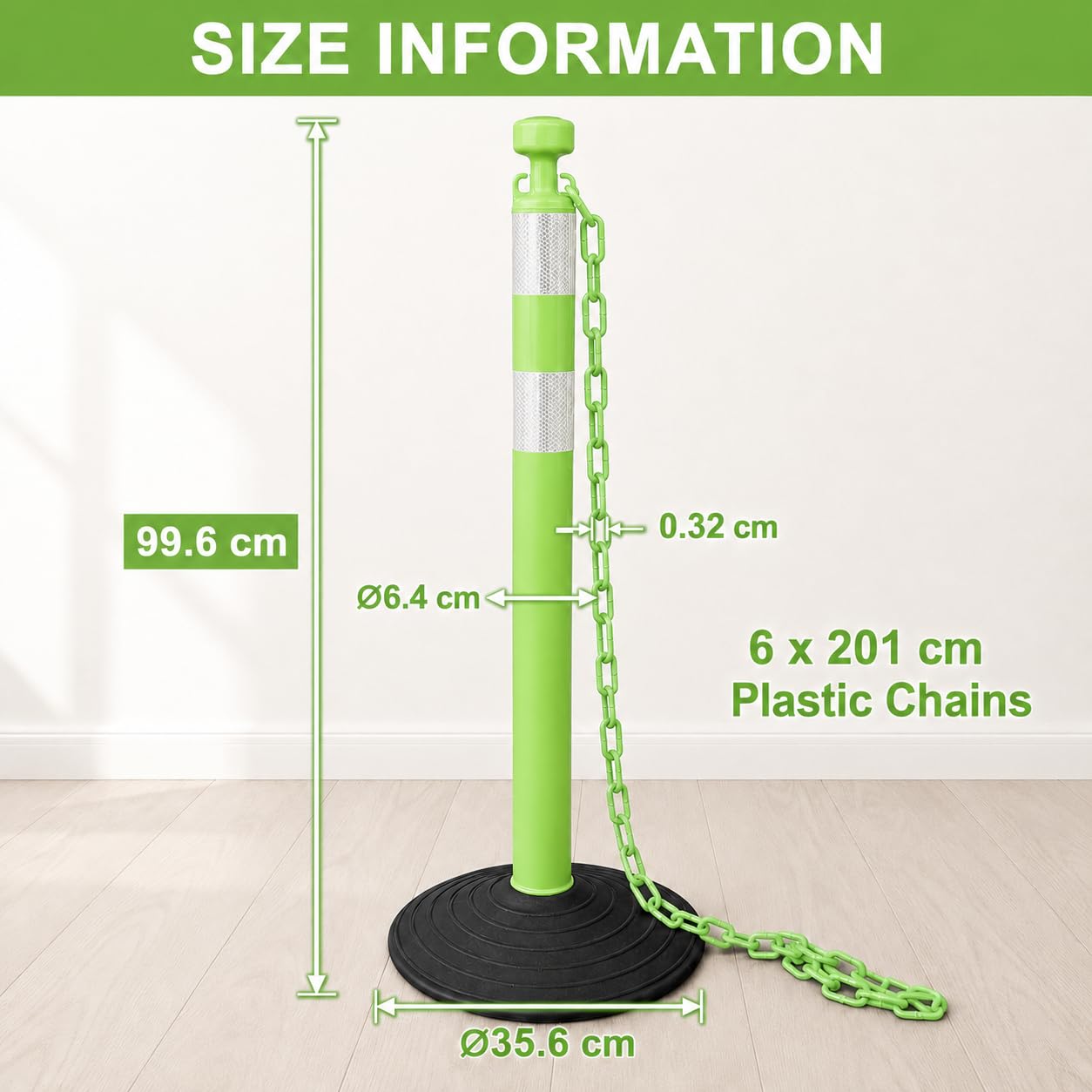 6er-Pack Absperrständer-Set 99,6 cm hoch inklusive 6 Kunststoffketten je 2 m, Tragbar für Baustellen und Events (Grün-Weiß)