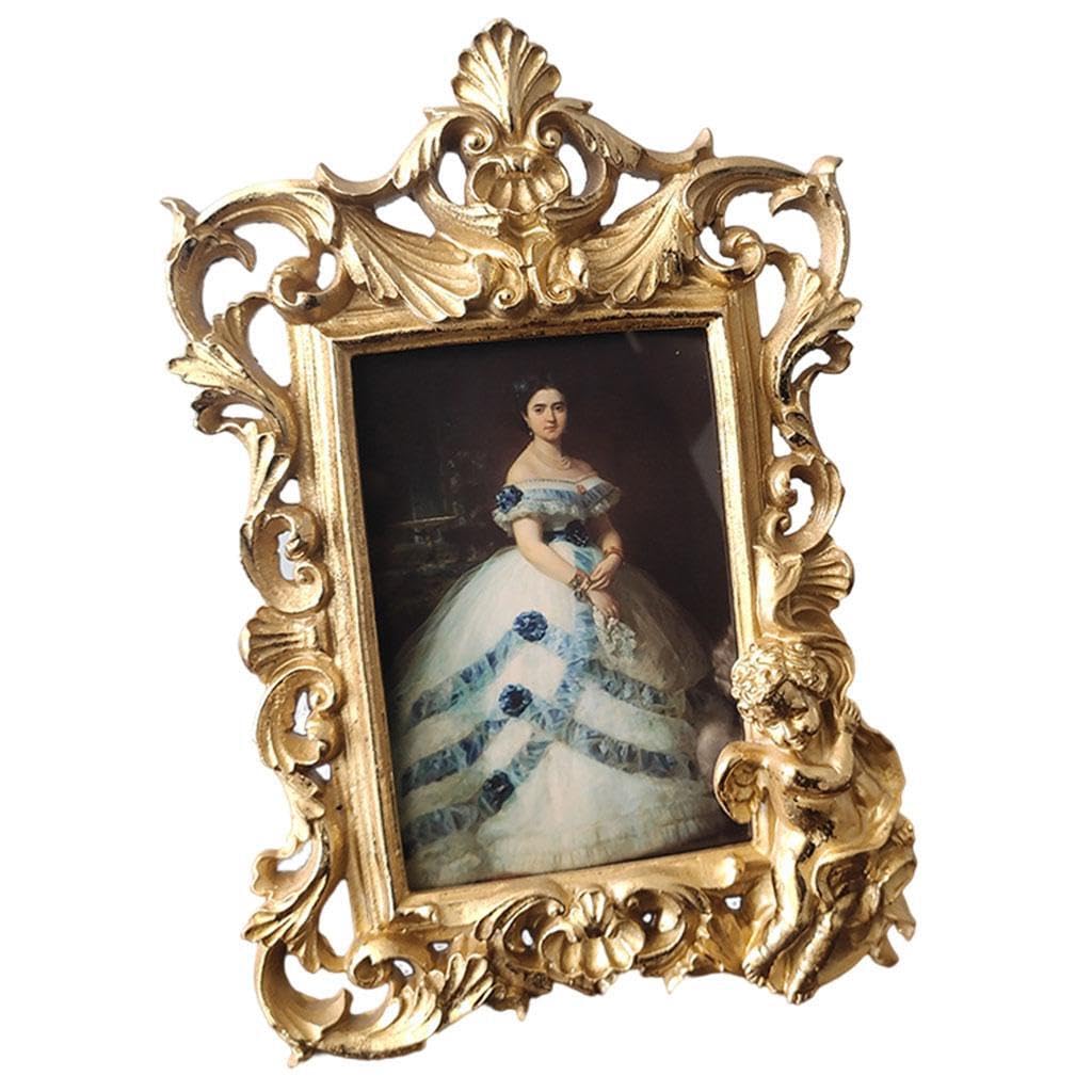 PIXZCSA Stylish Rectangle Vintage Picture Frame Gift For Special Occasions Freestanding Baroque Photo Holder Table Ornament
