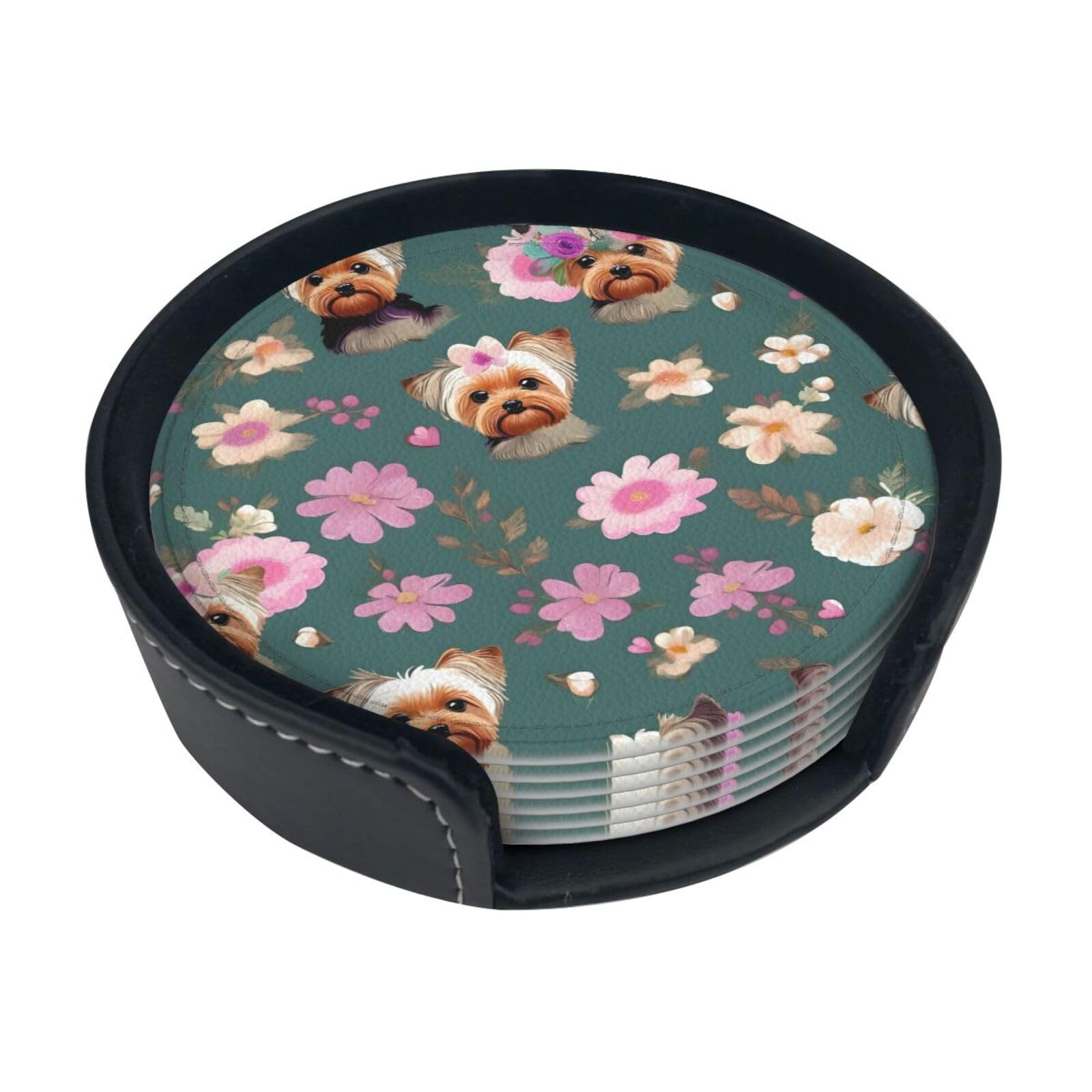 Dessous-de-verre en polyuréthane Yorkie floral : lot de 6 déco boissons et salon