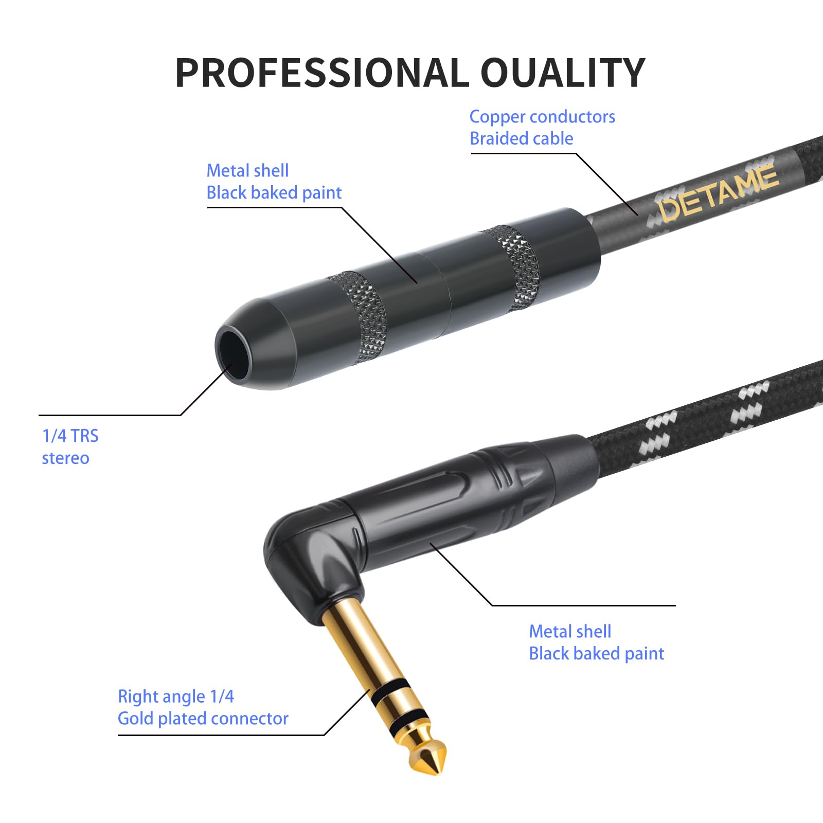 Audiokabel, rechtwinklig, 6,35 mm, TRS-Stereo-Stecker auf Buchse, High-End-Audiokabel, 6,35 mm Stereo-Stecker auf 1/4-Zoll-Buchse, Kopfhörer-Gitarren-Verlängerungskabel, 3 m