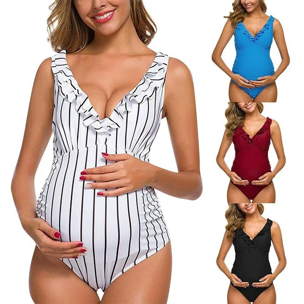 JJDFW strój kąpielowy ciążowy jednolity kolor kobiety w ciąży z falbanką jednoczęściowe stroje kąpielowe body plażowe seksowny strój kąpielowy bikini ciążowe