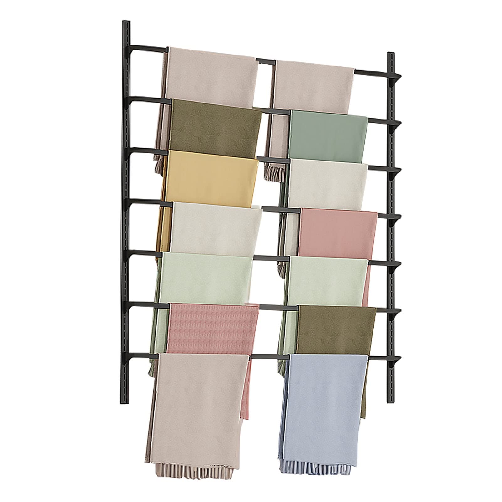 UWYTGF 150Cm High Scarf Holder,Modern Metal Multi-Purpose Display Stand for Ribbon/Silk Scarf/Pants/Blanket,with Removable Crossbar,Wall Mount,Black,Length,120Cm/47.2In