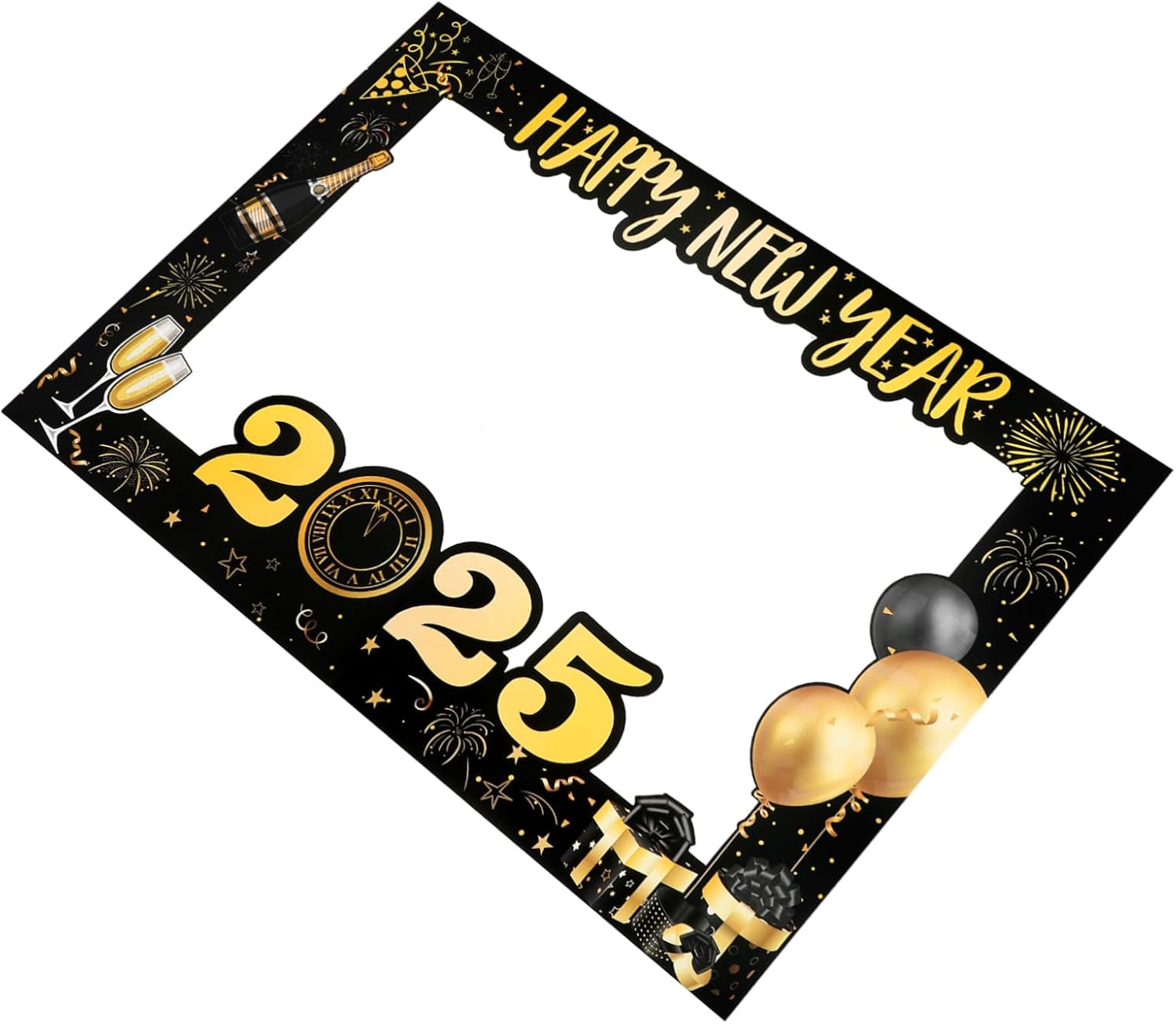 SHOWERORO Year Photo Booth Frame Black Gold Themed Selfie Picture Frame Versatile Party Props for Year Eve Celebrations for Holiday Photography and Festive Events