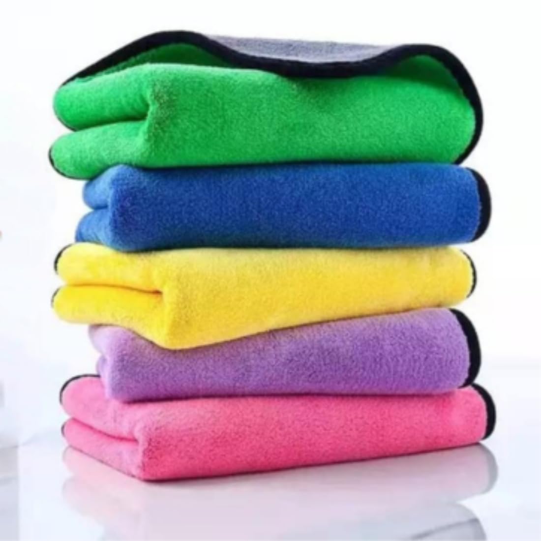 Showstopper Microfiber Cleaning Cloth - 5 Pack (60cm x 40cm), Multicolor, 600 GSM, Super Absorbent, Double-Sided High Density - Cars, Bikes, Kitchen-image-9