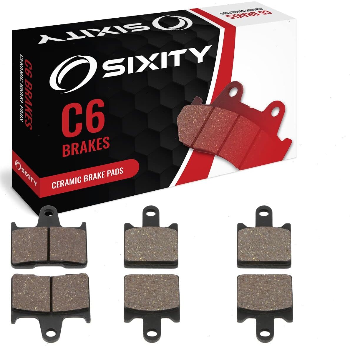 Sixity C6 Front Rear Ceramic Brake Pads compatible with Kawasaki ZG1400 Concours 14 B8F B9F DAF Non-ABS 2008-2010 Complete Set