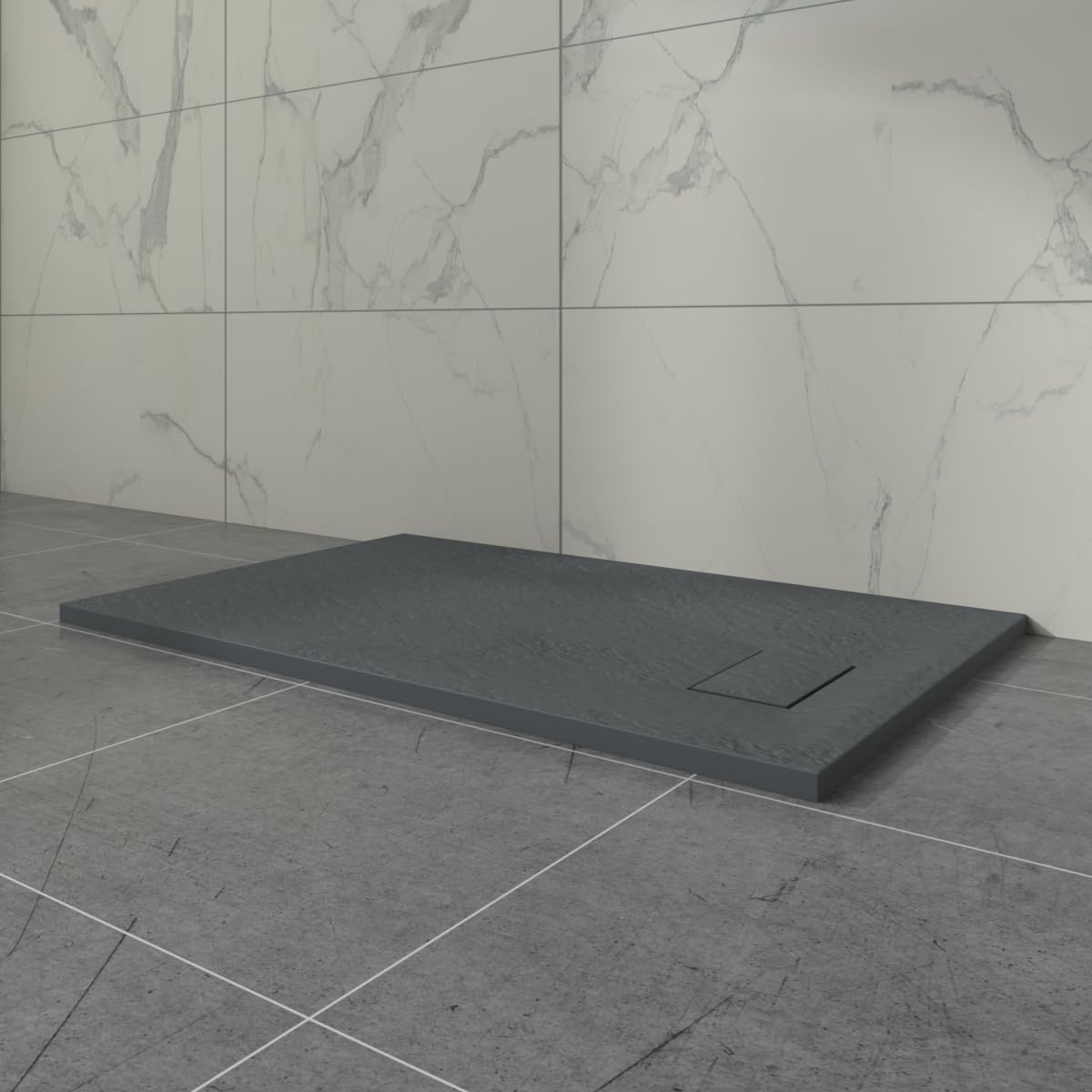 Aquariss Anthracite Rectangular Shower Tray Slate Effect Smc Slip-Resistant Shower Base For Bathroom Enclosures 1000X700mm With Waste