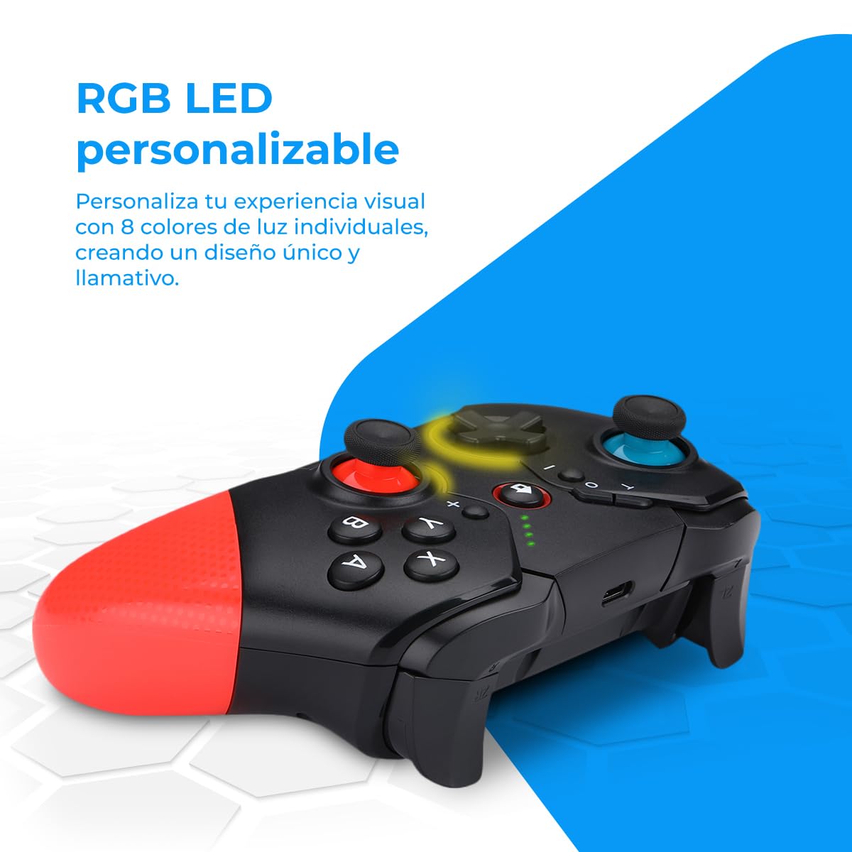 NK Manette Pro Switch sans fil - Wireless Pro Switch Controller avec fonction Macro/Wake/Turbo/Gyro Axis/Double Vibration/RGB Light - Noir/Rouge/Bleu