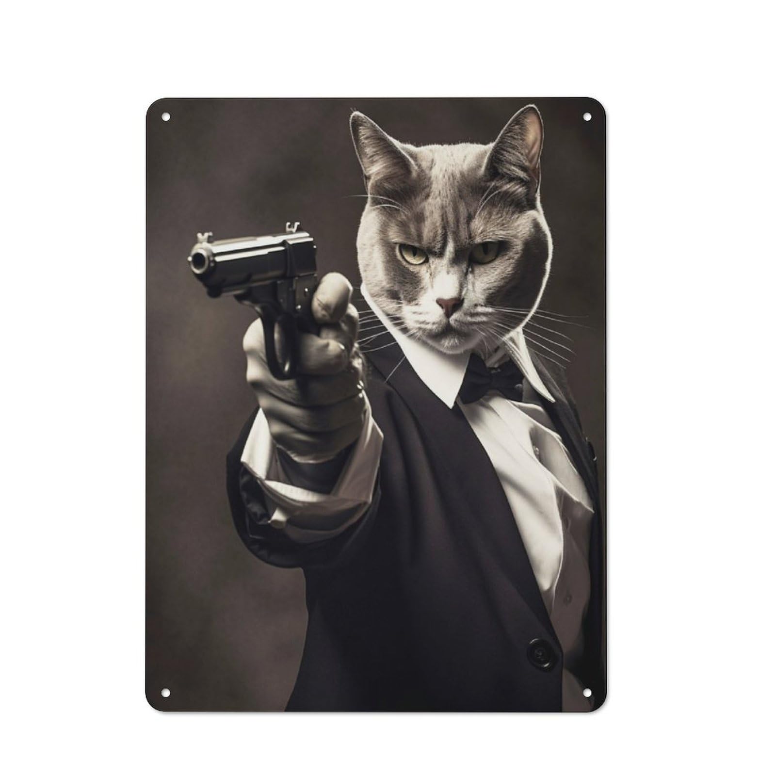 Junmoney Cat Secret Agent Tin Wall Plaque 40X30cm, Rustic Cottage Wall Art For Dining Room, Cafe, Entryway Or Family Room