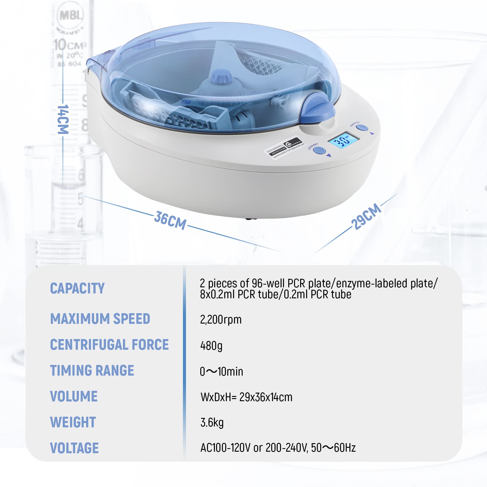 CGOLDENWALL - Tapón centrífuga de microplaca (2200 rpm) para máquina centrífuga de laboratorio, 192 × 0,2 ml, diseño especial de rotor horizontal, freno automático, para experimentos PCR