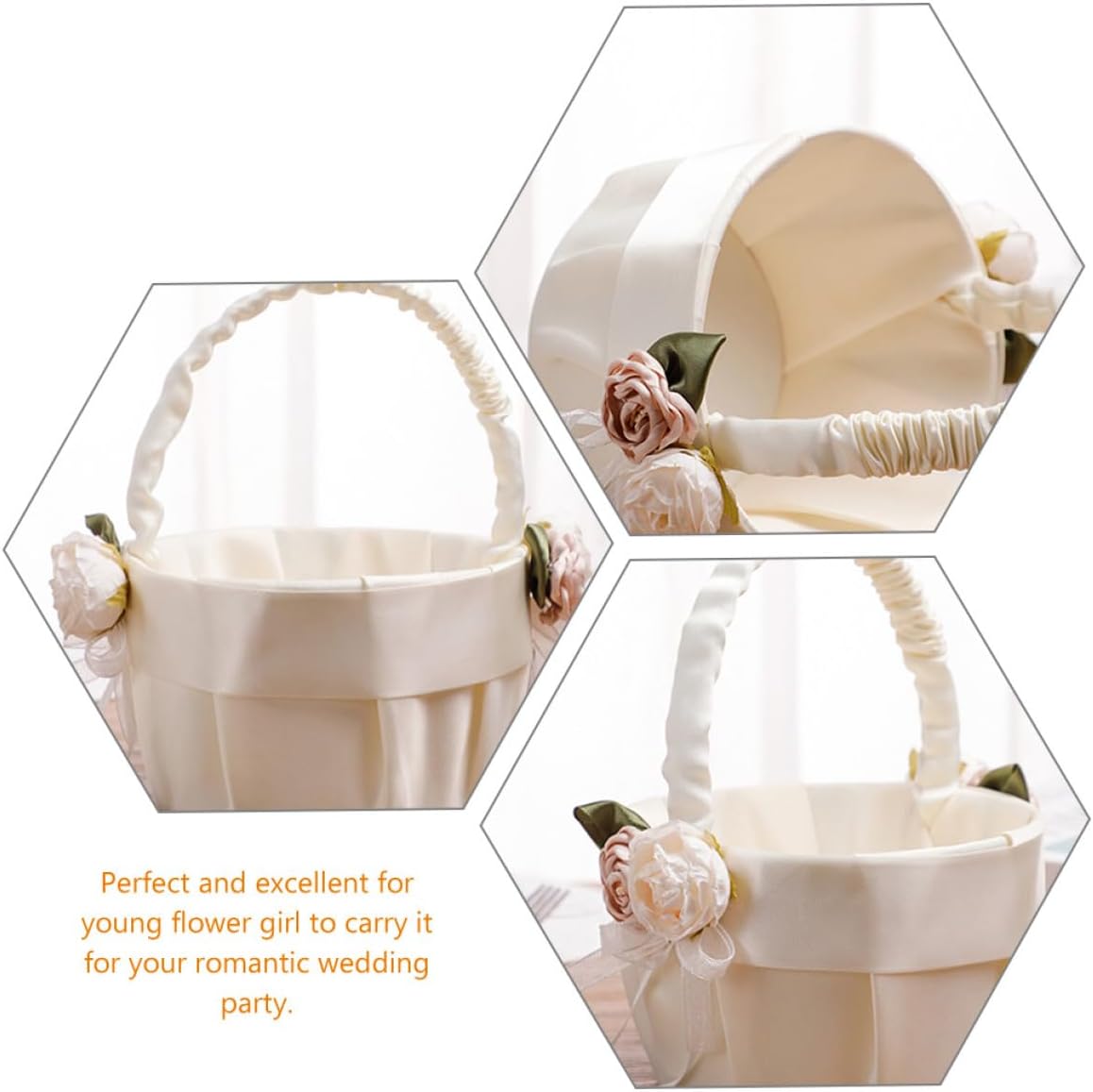 Wedding Flower Girl Basket Set with Satin Bowknot and Lace, Blue Ring Pillow and Handheld Flower Basket for Wedding Party Ceremony Supplies