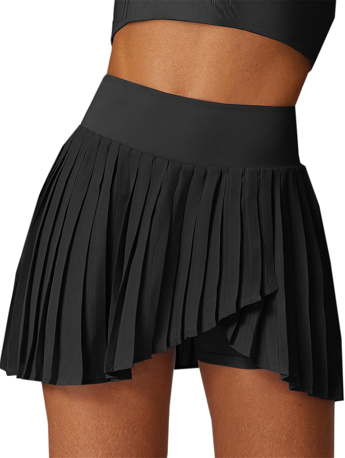 SANGTREE Tennis Skirts for Women Asymmetrical Slit Pleated Athletic Golf Skorts Skirt with Shorts Pockets
