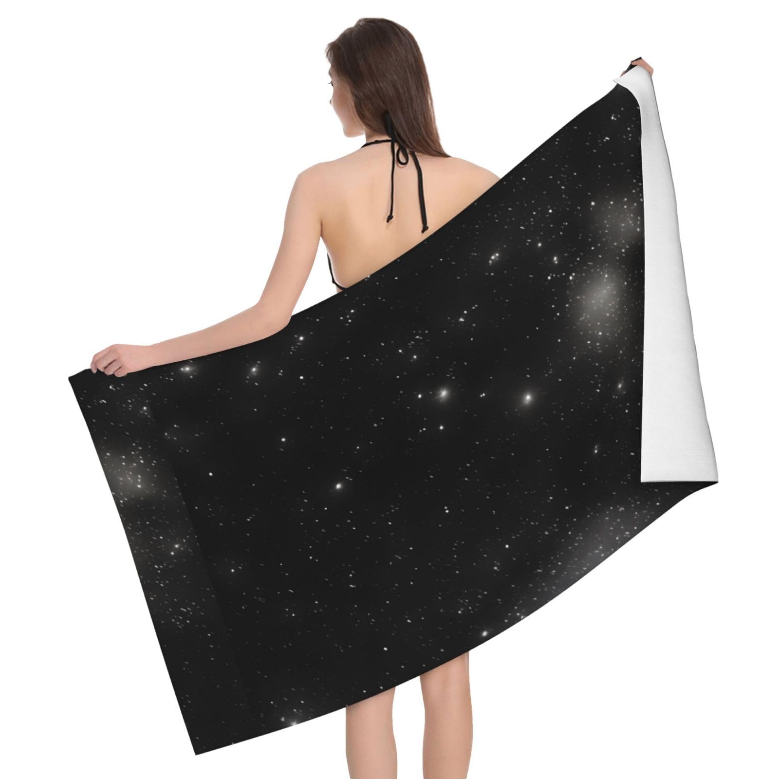Schwarz-weißes Galaxie-Badetuch Bedrucktes Badetuch für Damen, schnelltrocknende Mikrofaser, 100% Polyester, Reise-, Strand- und Poolhandtuch.