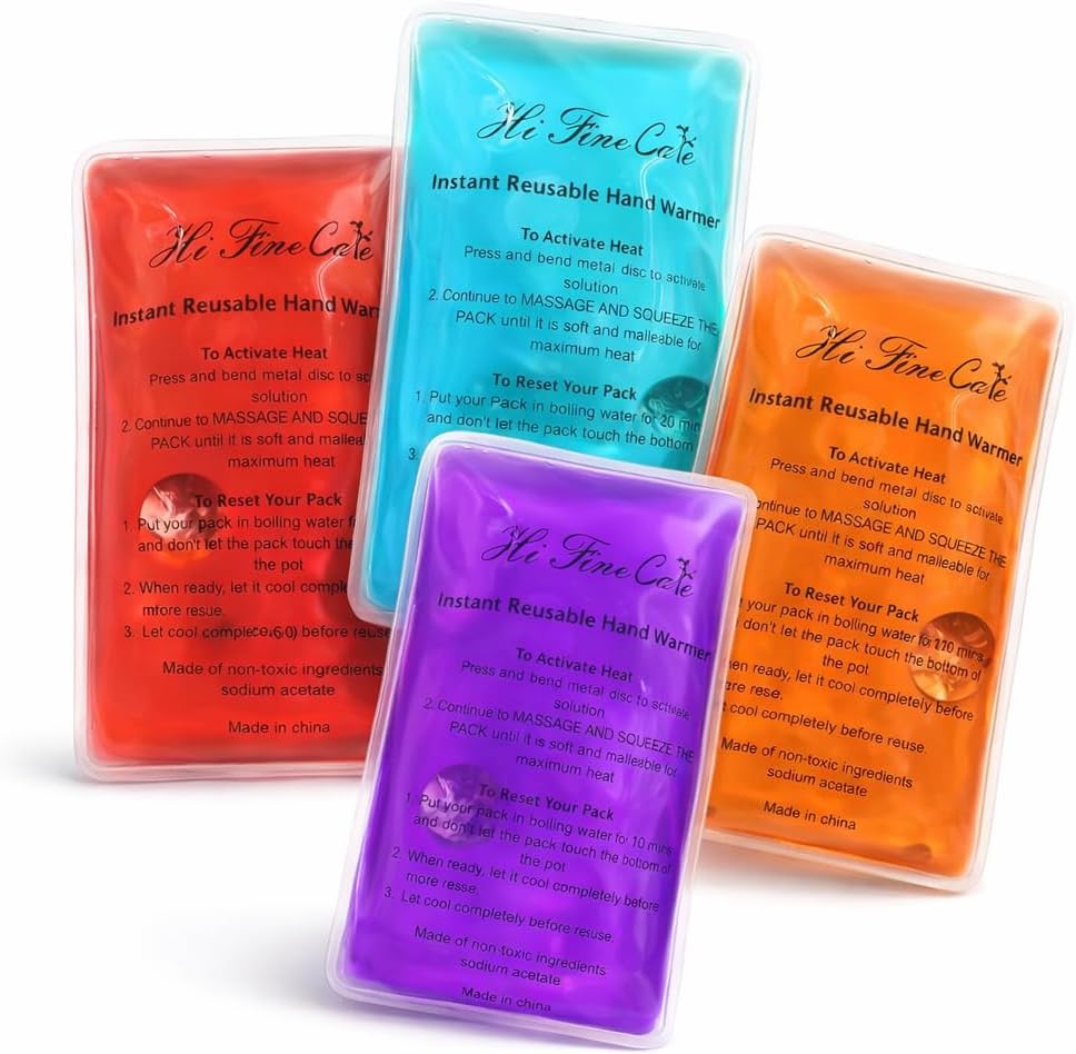 Reusable Snap Heat Pack, Hand Warmers Click, Boil Click Heat Pocket Hand Warmer, Pouch Gel Hand Warmers Long Lasting Warmth (4 Pack
