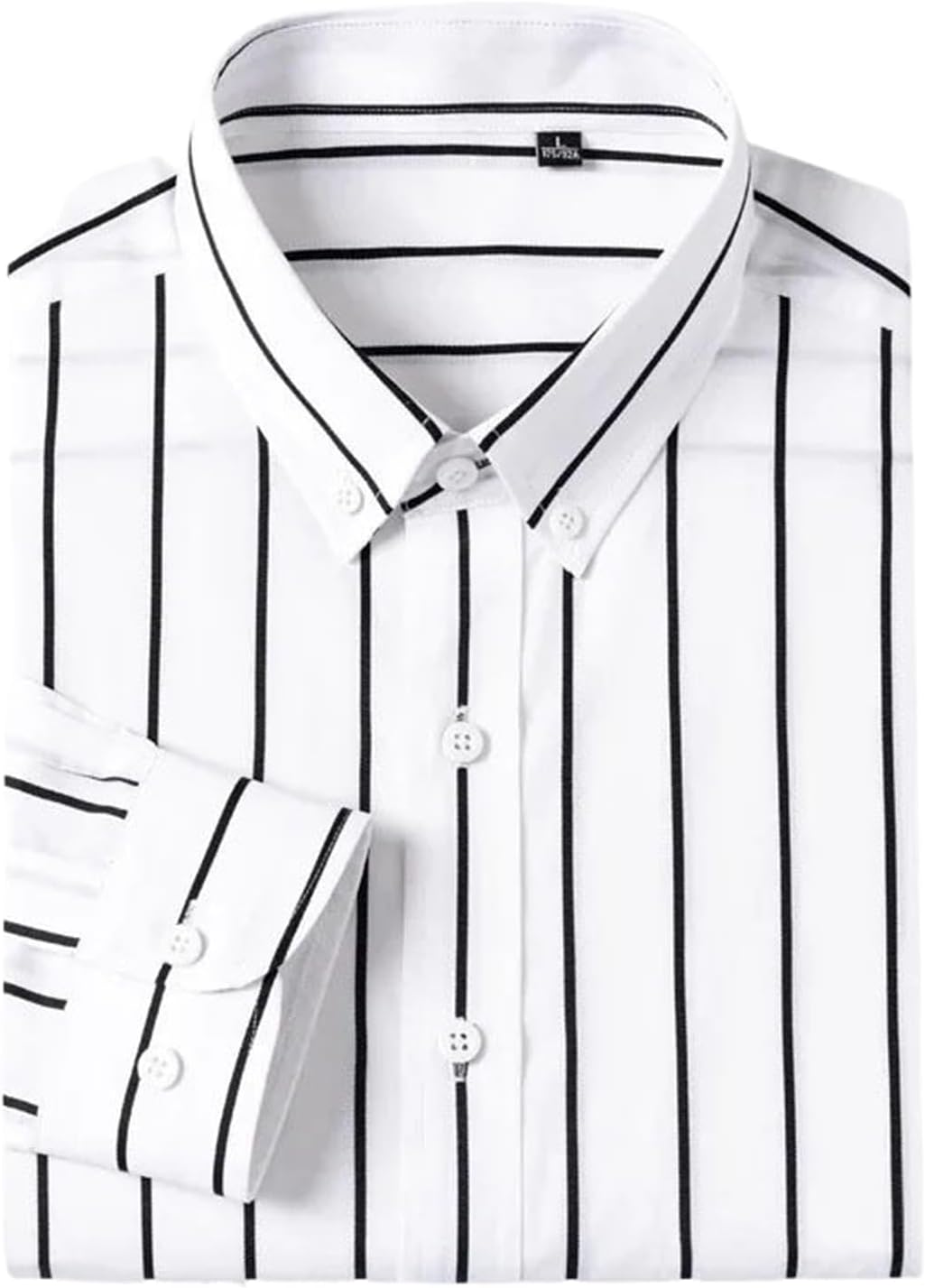 Long-Sleeve Shirts for Men Slim Fit Plain Shirt Thin Plaid Striped Tops Office Clothes