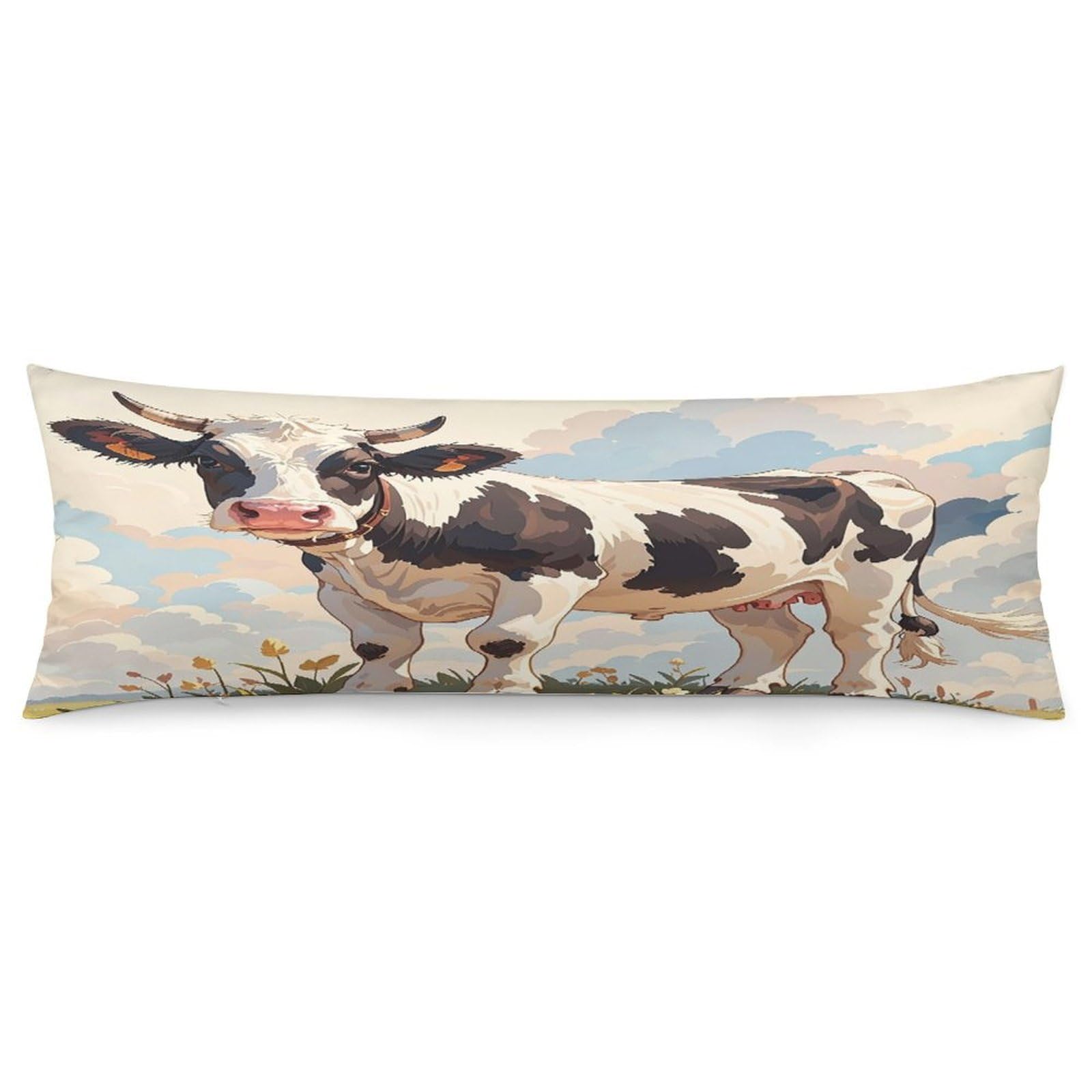 Dairy Cow Pillowcase Decorative Long Body Pillow Case Soft Breathable Body Pillow Cover Modern Large Pillowcase Cute Body Pillow Pillowcases for Bedroom Couch 18.9 X 53 Inch