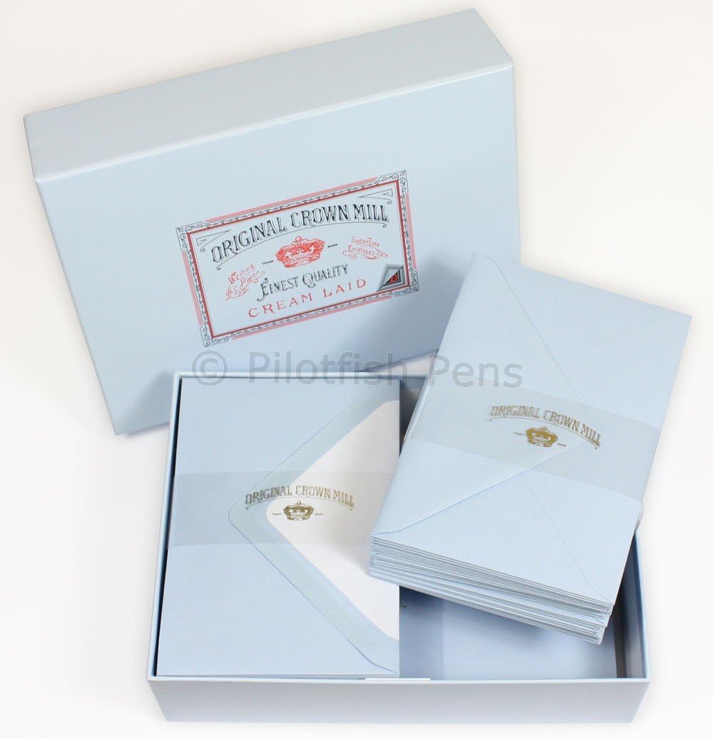 Original Crown Mill Luxury A5 Laid Paper Writing Box Set with C6 Lined Envelopes - Blue (Pack of 100 Sheets), 12537