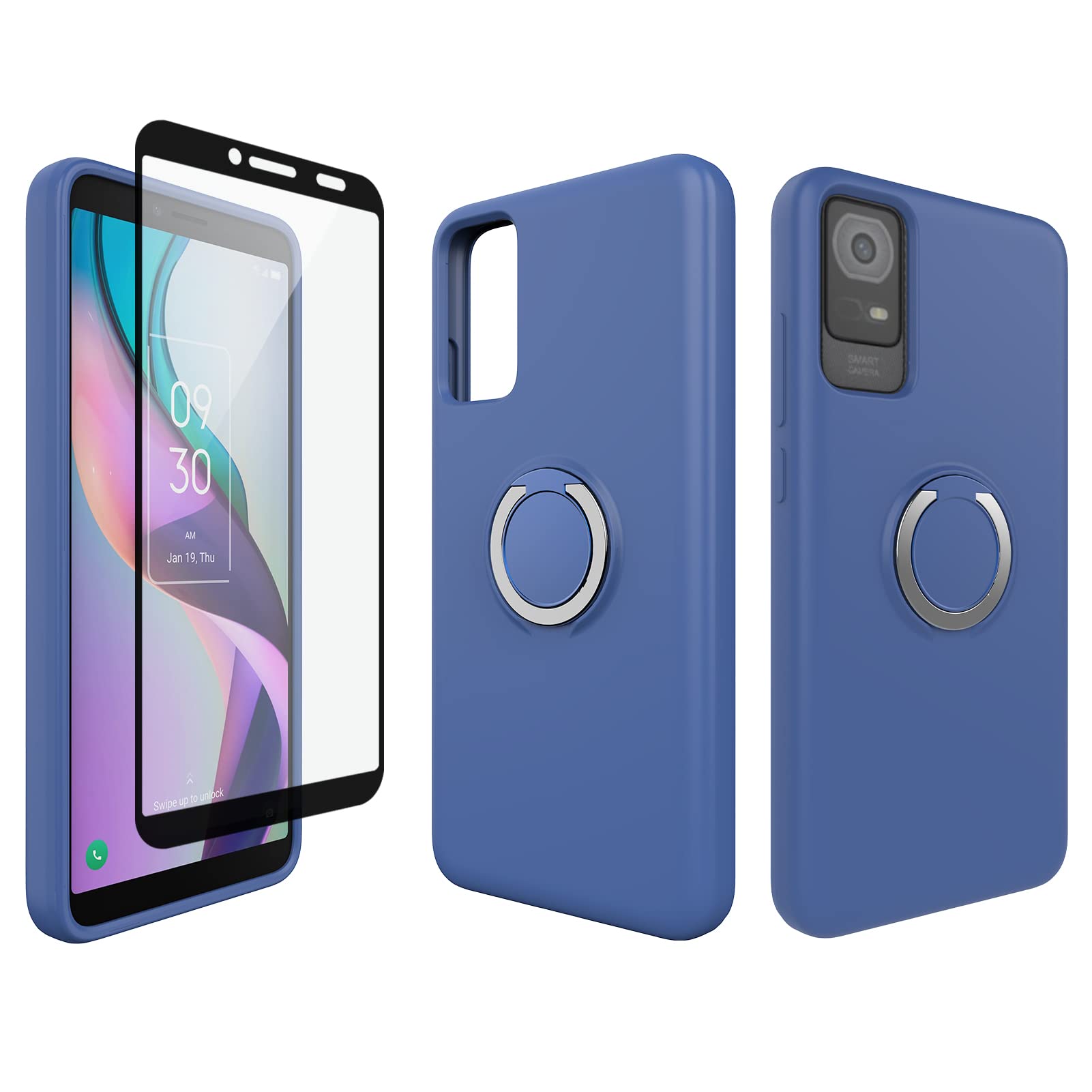 Ailiber Case for TCL IONV, TCL ION X Phone Case with Screen Protector, Adjustable Ring Kickstand, Soft Anti-Scratch Microfiber Lining, Slim Silicone