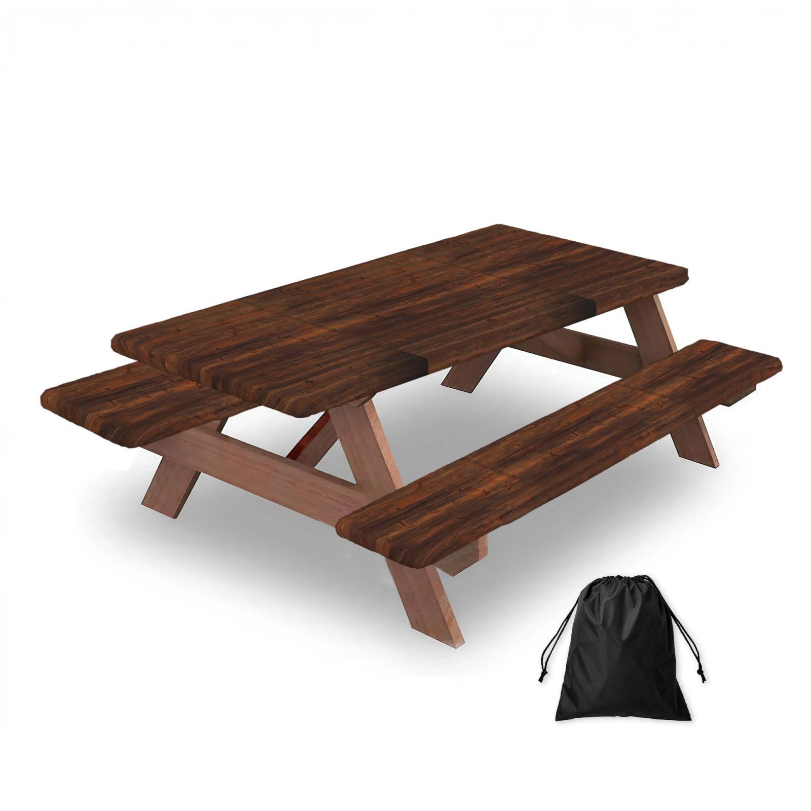 Dopklna As Picture Rustic Shabby, Picnic Table Cover With Bench Covers -Waterproof Elastic Fitted Tablecloth For Garden Camping Patio 76X152cm