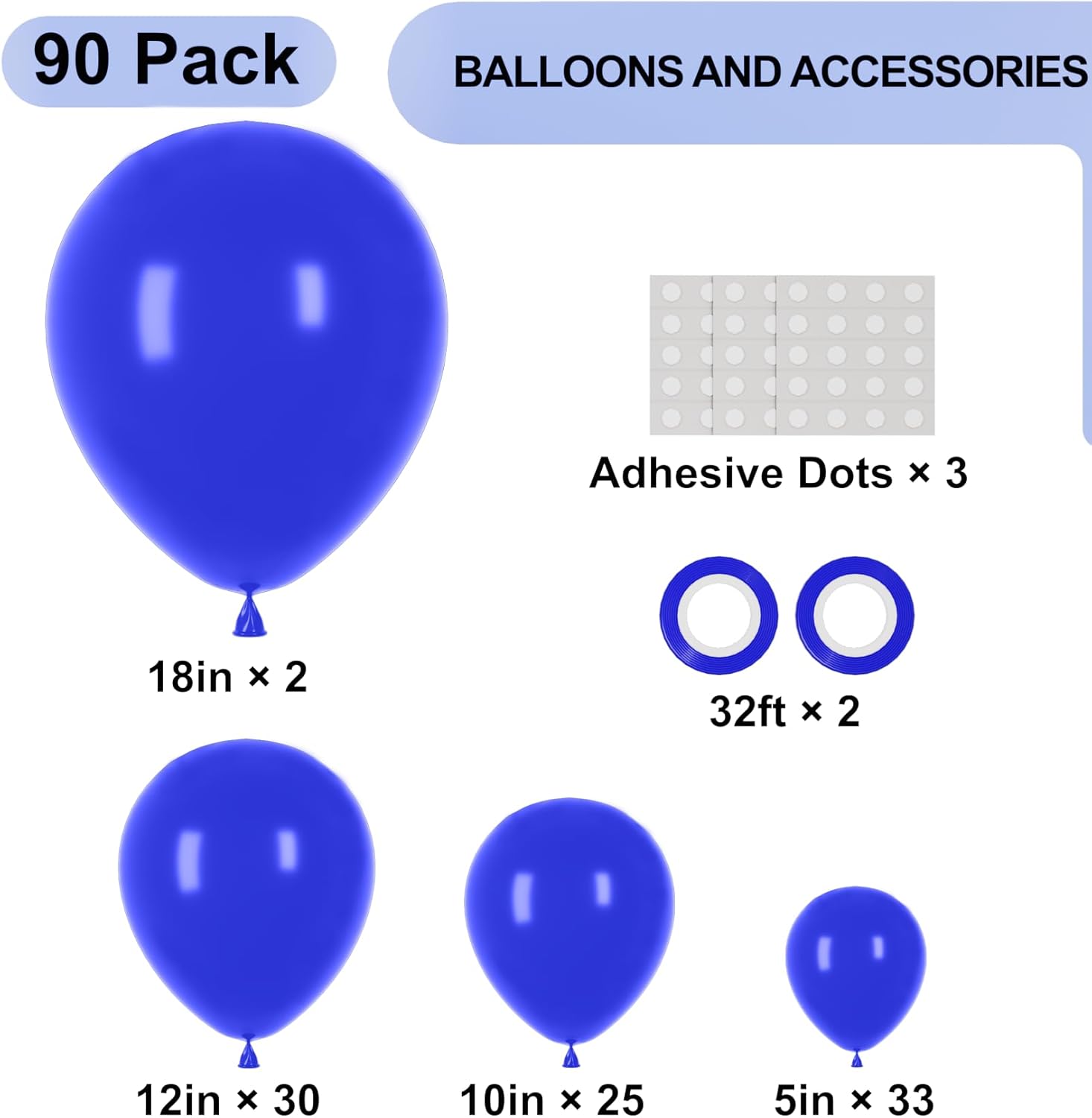 90pack Royal Blue Balloons Different Size 18/12/10/5 Inch Blue Balloon Garland Arch Kit for Graduation, Wedding, Birthday, New Year, Baby Shower, Baseball, Nautical Party Decorations - Image 2