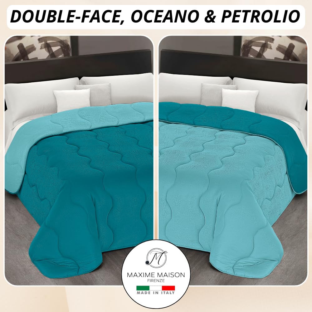 MAXIME MAISON - Piumone Una Piazza e Mezza (300gr/mq) Trapunta Una Piazza e Mezza Invernale, Coperta Calda in Microfibra, Copriletto Moderno per Stagioni Fredde, Design Double Face, Made in Italy