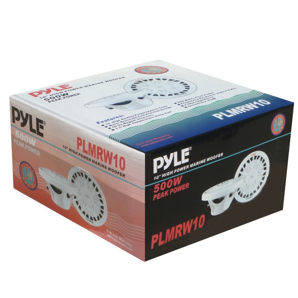 PYLE PLMRW10 Sub subwoofer Chubasquero Marino wáter Proof 10" 25,00 cm 250 mm Blancos por embarcaciones Barco balsa Piscina Individual Bobina de 4 Ohm 250 Watt rms 500 Watt MAX 1 piezo