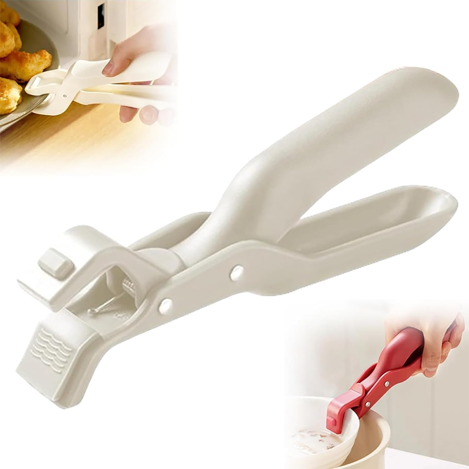 Hot Plate Grippers, Multi-Function Anti-Scald Bowl Clip Silicone Non-Slip Heat Insulation Anti-Scald Clip, Non-Slip Hot Plate Gripper Tongs for Microwave Oven Air Fryer Steamer Pots (White)