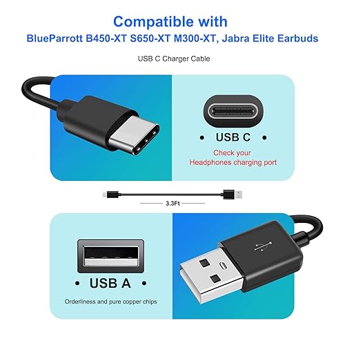 Miniatura 2 de Cable de carga USB-C compatible con BlueParrott B450-XT S650-XT M300-XT, Jab Elite 3 4 7 7 Pro 75t 85t 85h, auriculares Elite Active 75t, Evolve2 30