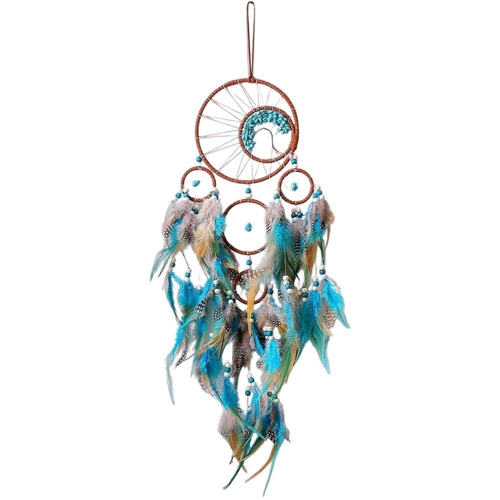 Sslvya Turquoise Feather Dream Catcher Tree of Life Wall Hanging Ornament for Bedroom Living Room Home Decor