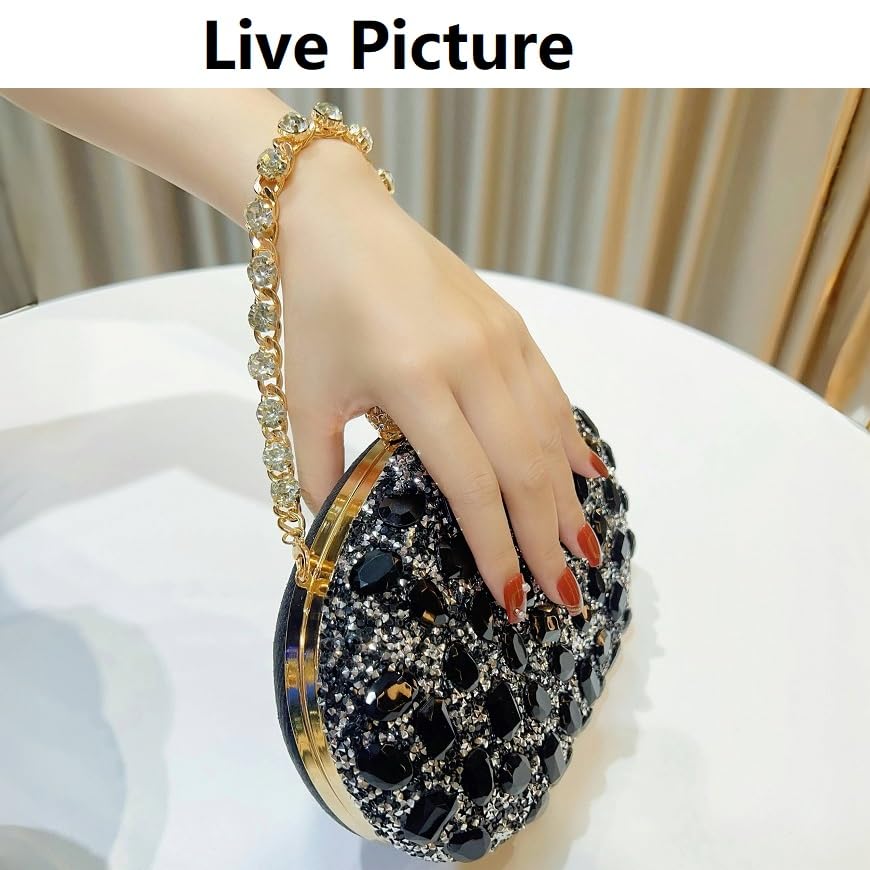 Image of Sparkling Crystal Diamond Women's Rhinestone Clutch Purse with Round Pearl Clasp