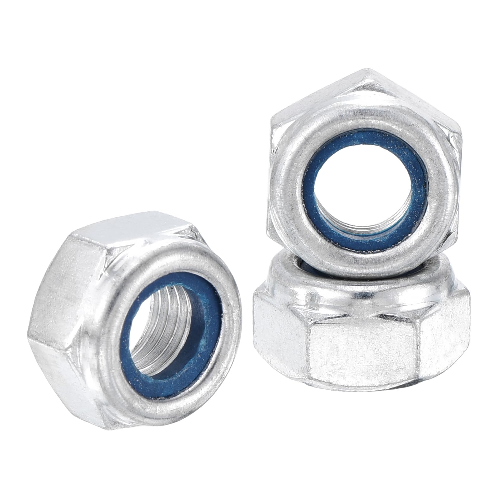 Kozelo 100Pcs Nylon Locking Hex Nuts - [M8-2], Carbon Steel Hardware Nuts, Blue and White, for Automotive, Aerospace, Industrial Applications Use