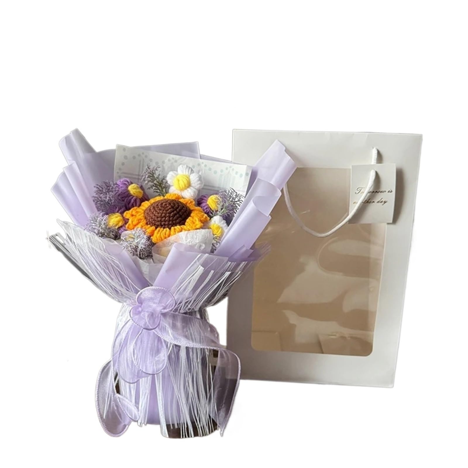 Dazhua Handmade Crochet Flower Bouquet with Gifts Bag, Eternal Floral Gifts for Valentine’s Day, Mother’s Day & Birthdays(Purple-B)