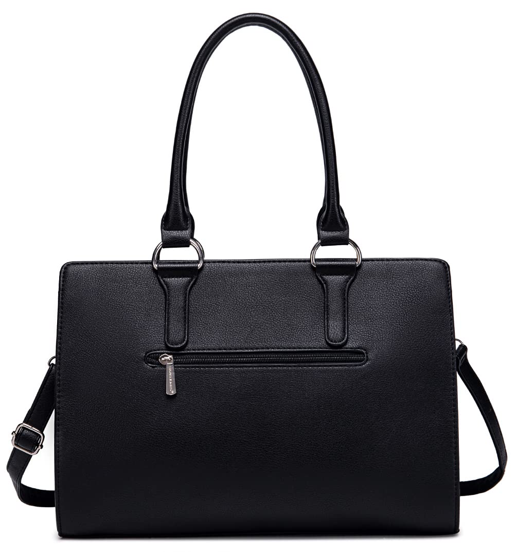 David Jones - Bolso de Mano Mujer Gran Capacidad - Tote Shopper Cuero PU - Bolso Hombro Bandolera Asa Superior Trabajo - Maletín Satchel Portadocumentos - Diario Vida Escuela Oficina - Negro
