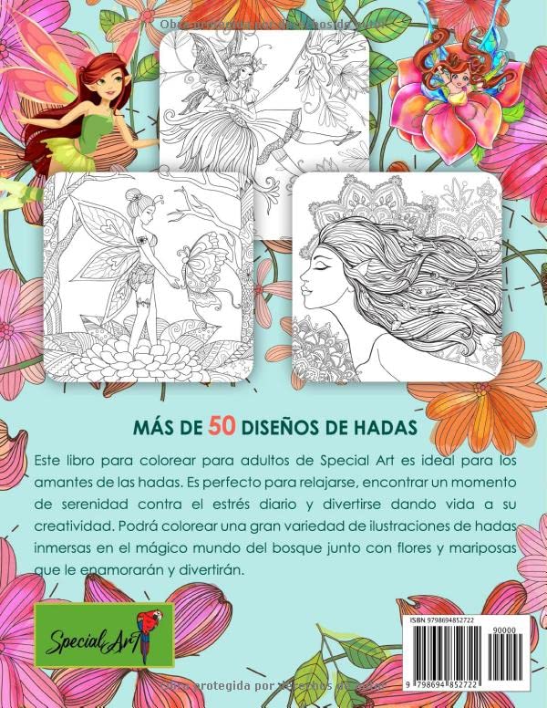 Miniatura 2 de Hadas - Libro de Colorear para Adultos Más de 50 hermosas Hadas y selvas encantadas. Libros de Colorear anti estrés con diseños relajantes. (Idea de