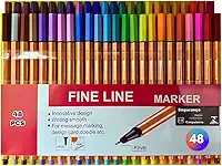 Kit Canetas Fineliner Coloridas Ponta Fina 0.4mm para Desenho e Escrita com Tintas Vibrantes, Secagem Rápida, Ergonômicas, Linha Premium (48)