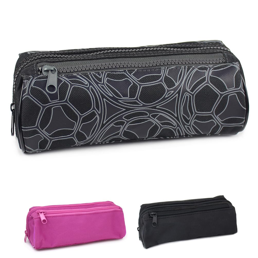 Estuche negro de papelería de moda para adolescentes, escuela secundaria, niños, estudiantes y niñas, estuche grande con 2 compartimentos, negro, gris, Fútbol