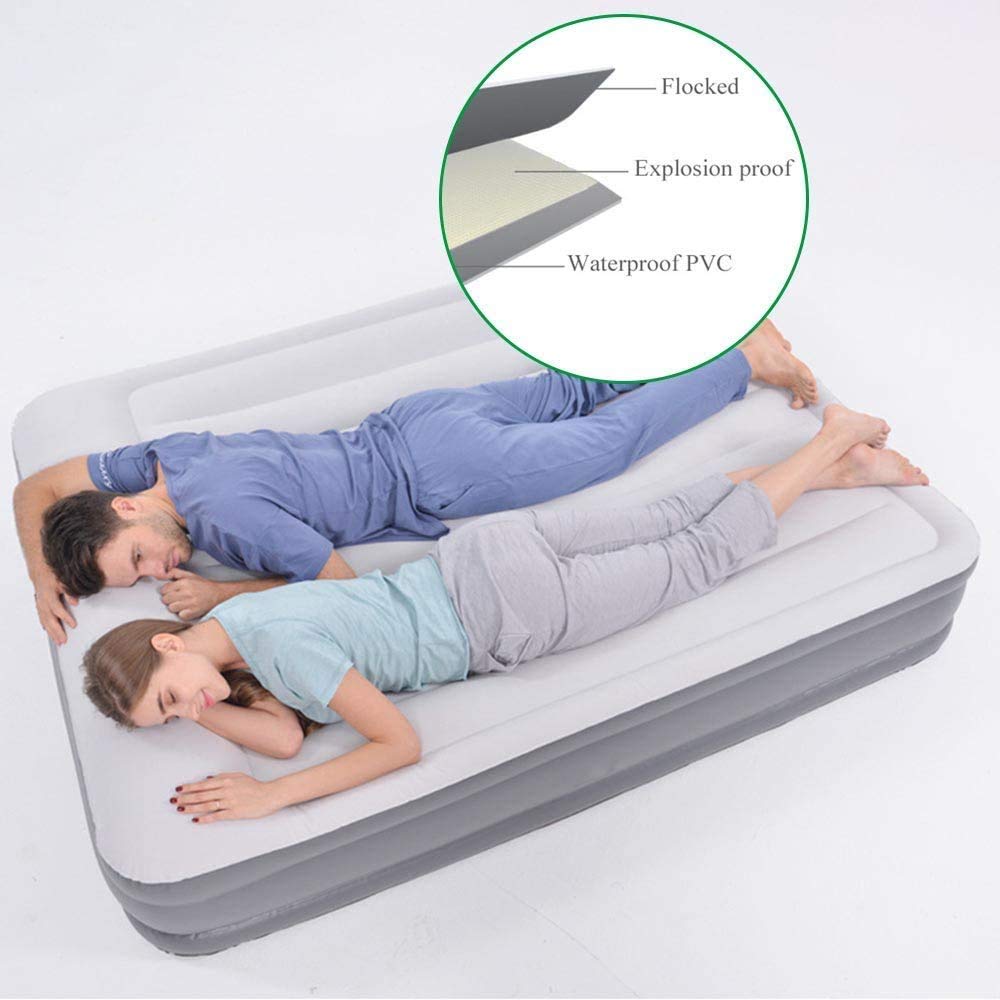 Pack De 2 Camas De Aire Inflables Individuales – Colchón Flocado Azul (Marca Crystals)