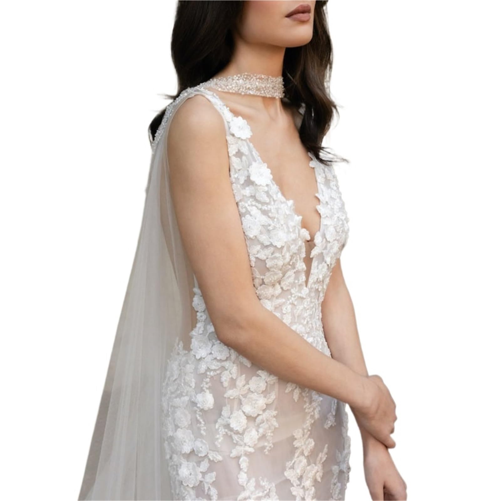Chal de Boda Capa larga de velo boda, chales nupciales for vestido novia, cubiertas tul suaves, accesorios for hombros