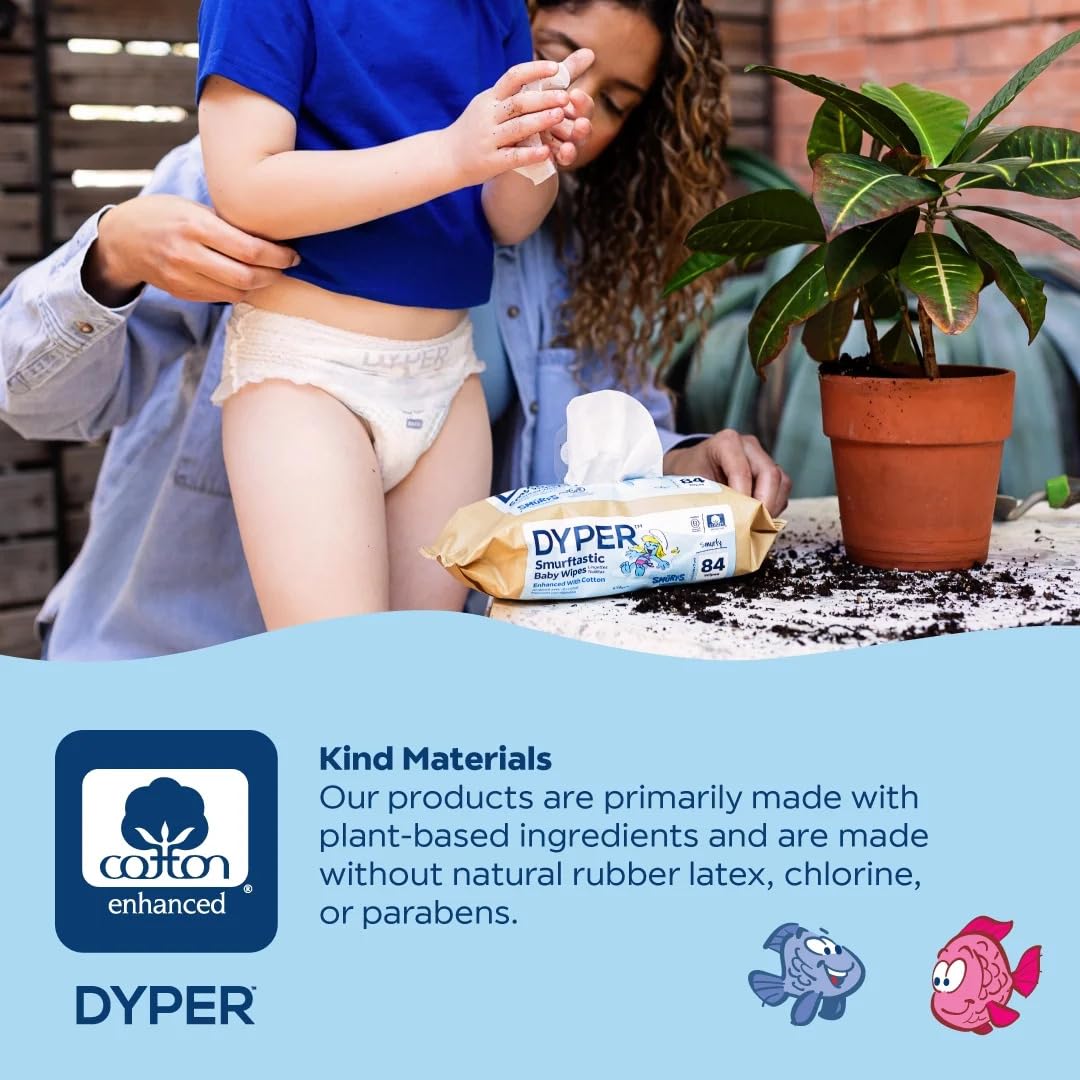 DYPER - Smurftastic Diapers - Hypoallergenic, Plant-Based, Quick-Drying, Eco-Friendly, Fun Smurftastic Prints - Newborn (68 Count)
