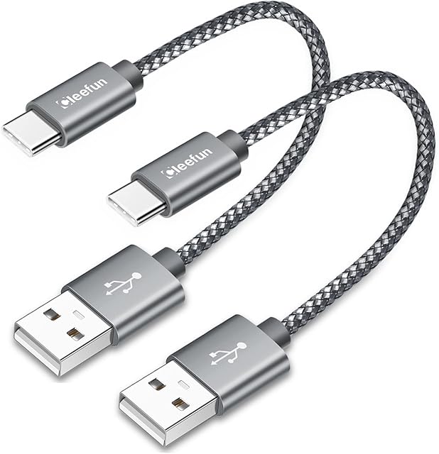 CLEEFUN Short USB C Cable[0.3m,2-Pack], 3A 30cm Nylon Type C Fast Charging Charger Lead for Samsung Galaxy S20 S10 S9 S8 S21 S22 Plus S10e, Note 20 10, A20e A40 A41 A50 A51 A70 A71, MotoG9 G8 G7 G6 +