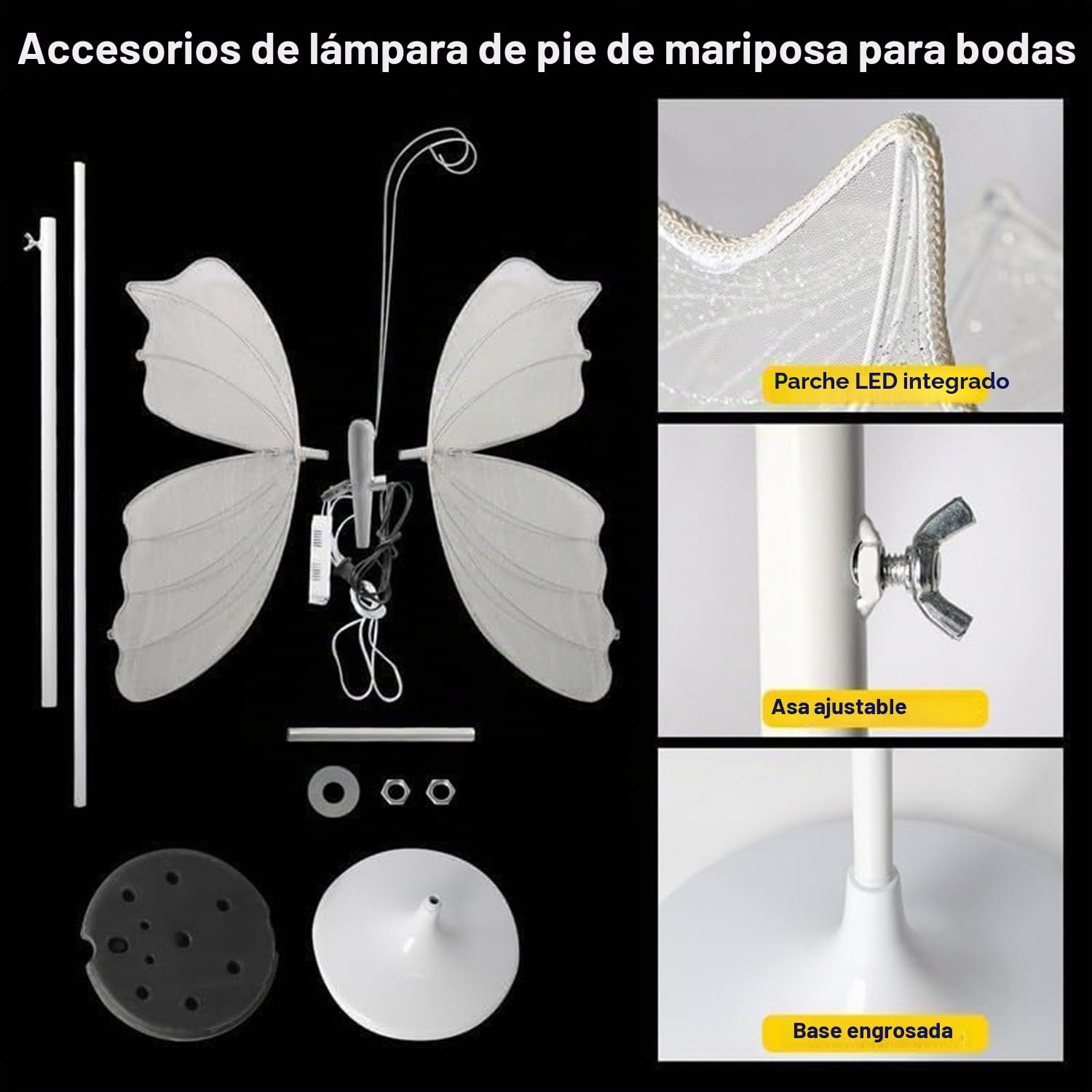 2 piezas de lámpara de pie con decoración de mariposas para bodas, lámpara de pie colgante con luz LED de mariposa luminosa, para accesorios de adorno para bodas o fiestas,60cm-silveryarnwarmlight