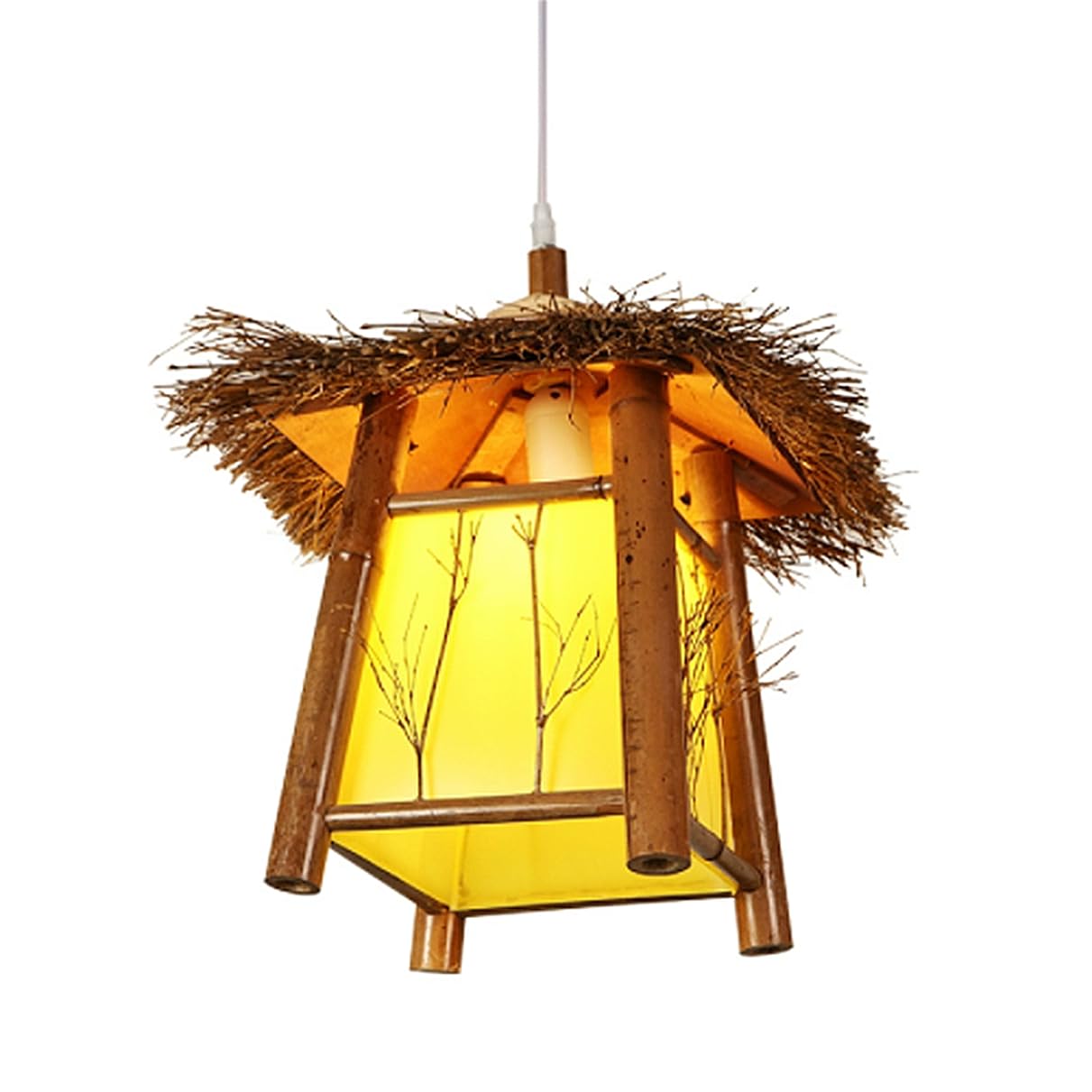 LQZCXMF Tropical Southeast Asia Style Pendant Light Rattan Cage Hanging Light 1-Light Vintage Wicker Ceiling Light Fixtures Industrial Basket Lantern Lampshade for Teahouse Bedroom Farmhouse
