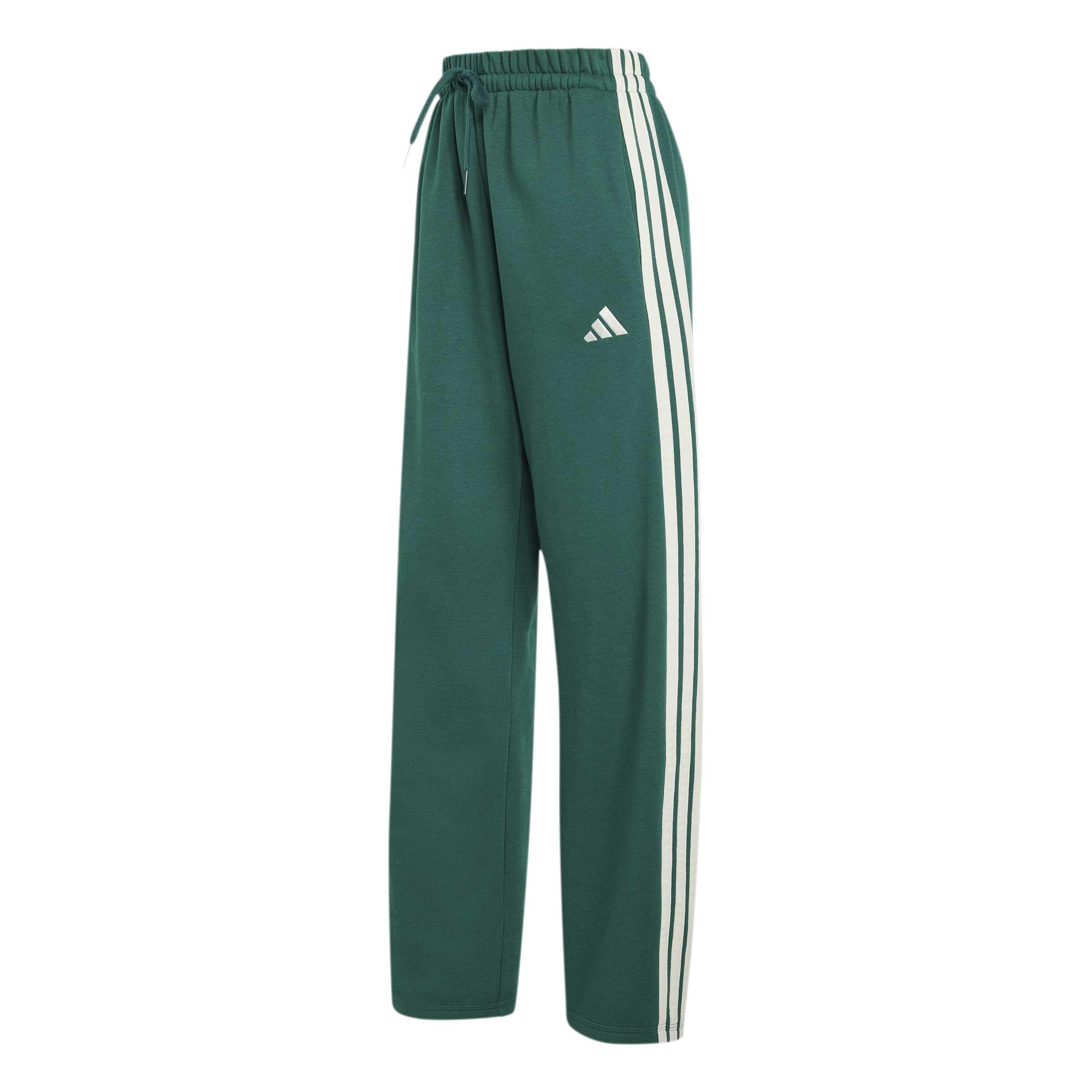 adidas Women's Essentials 3-Stripes Open Hem Fleece Pants, Collegiate Green/Ivory, XXS