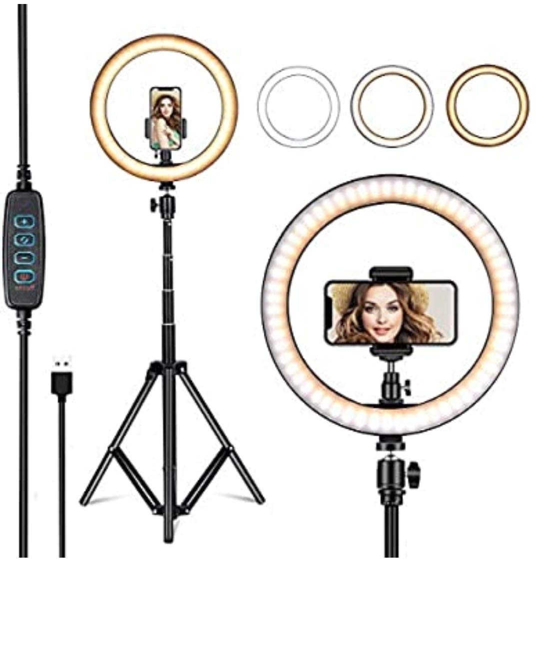 Ring Light - 10 inch Led Selfie Ring Light with Stand, Big Led Camera Light with Cool Warm Mix Light, Led Circle Light for YouTube Video Live Stream Makeup, (Multicolour)