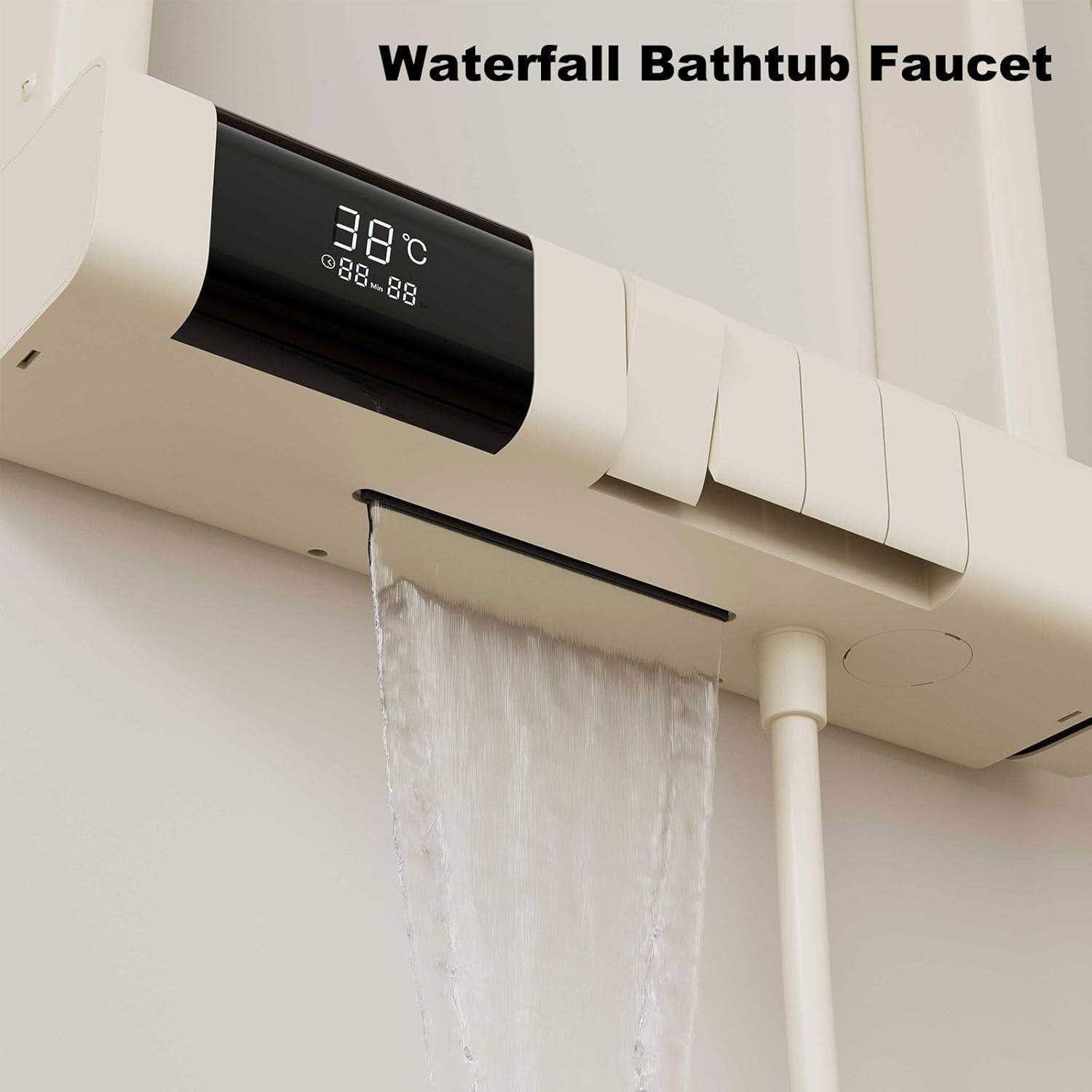 Torre de panel de ducha con cabezal de lluvia, chorros de cuerpo y estante, accesorio de baño de acero inoxidable