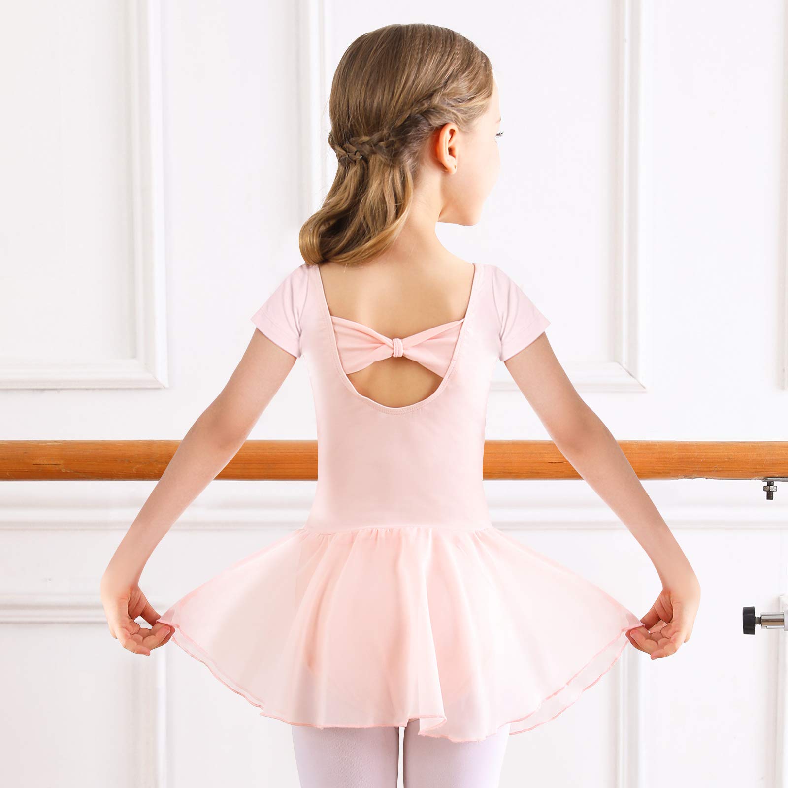 Bezioner Ragazza Balletto Leotard Vestito Danza Tutu Body Ginnastica Manica Corta con Chiffon Gonna