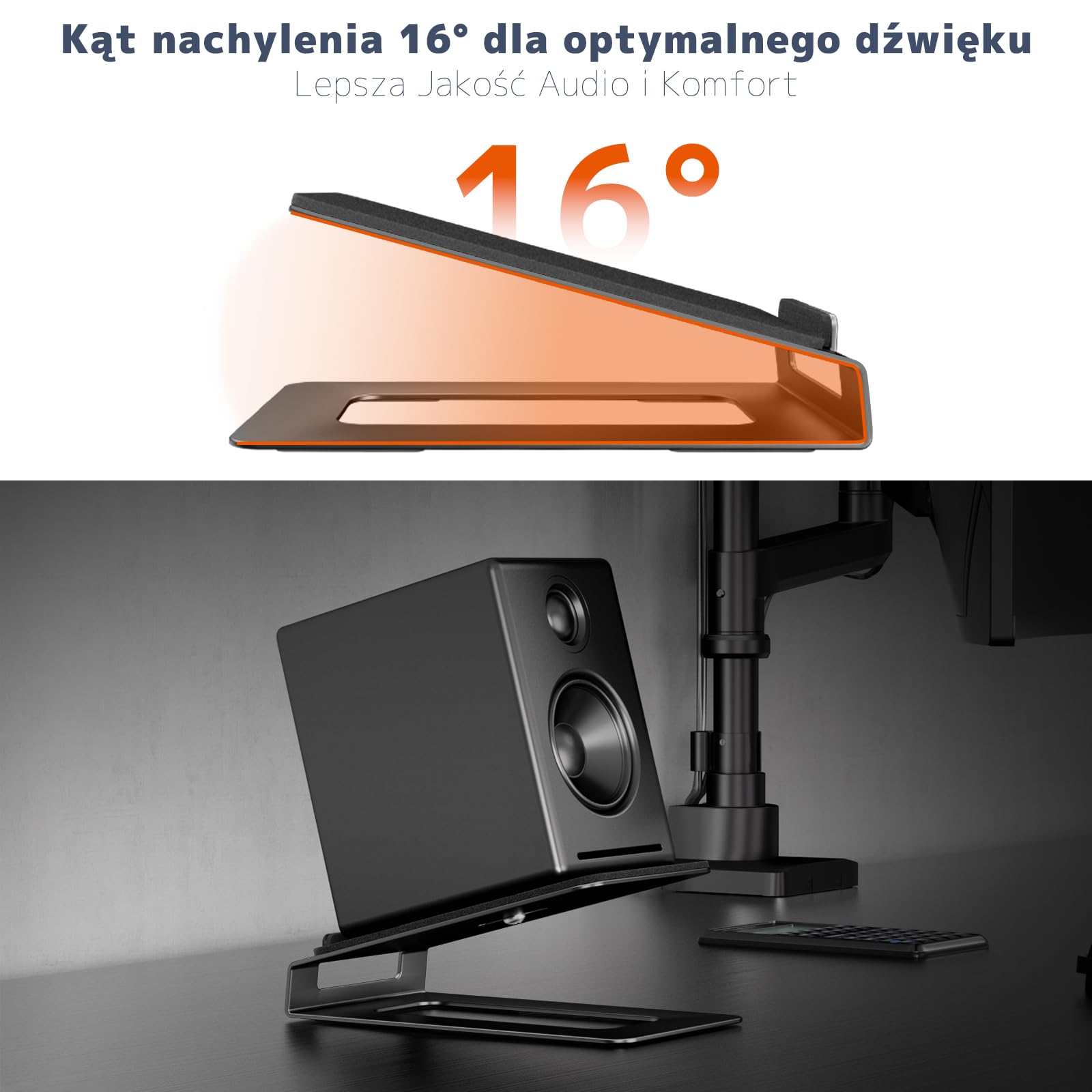 PUTORSEN Stoły Stojak do Głośników z Podkładami Antywibracyjnymi | Nośność 10 kg | 16° Kąt Nachylenia | Kompaktowe 7,5-10 cm | Dla Monitorów Studyjnych (Para)