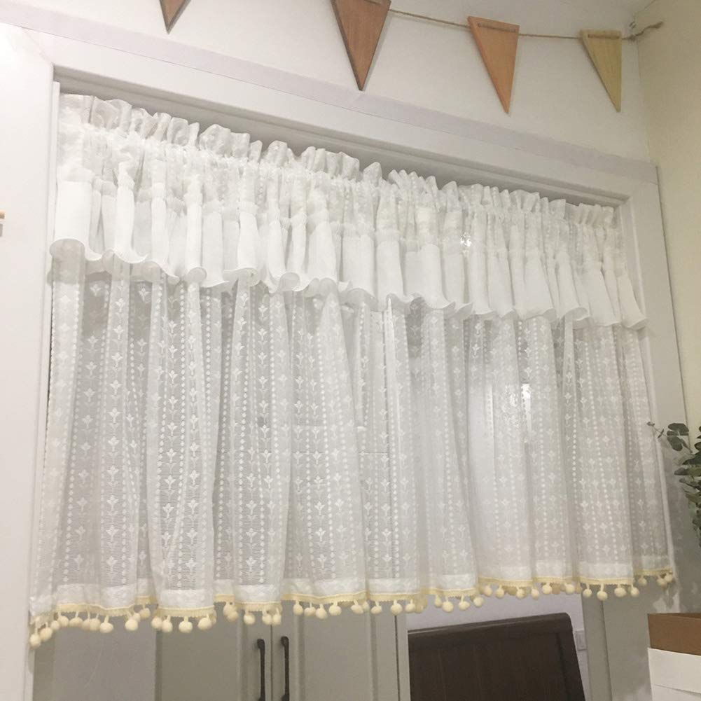 Panel de cortina de la cafetería hecho a mano con encaje blanco elegante