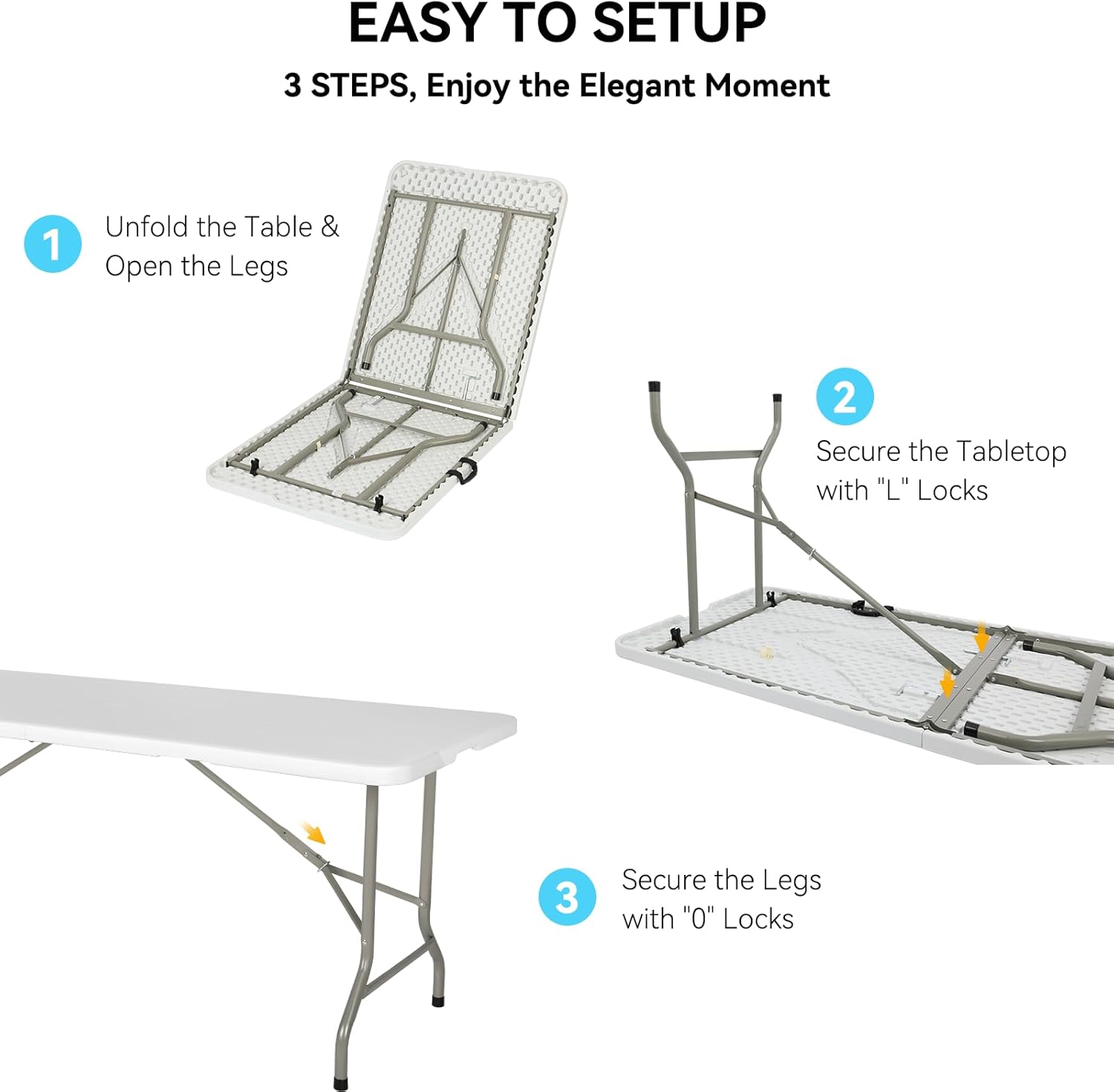 5 Pack of 6 Foot Foldable Table with Built in Handle & Steel Legs ,Heavy Duty Portable ,Perfect for Party, Dining, Wedding, Events, Picnic Indoor, Outdoor, Camping, Utility, Folding(white-5pac)