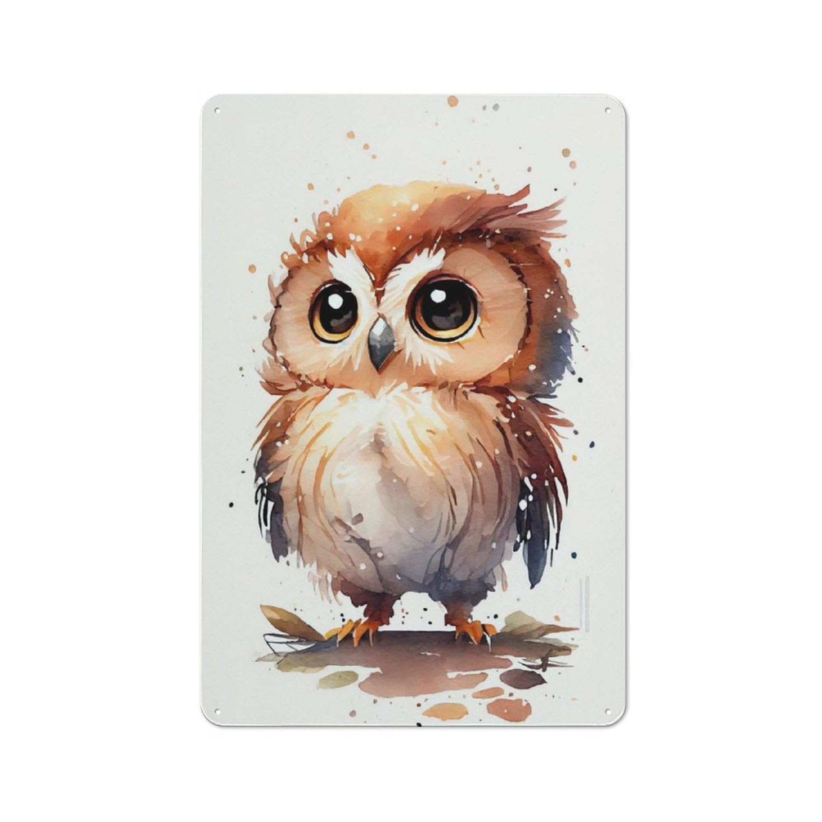 Owl Watercolor Cute Retro Metal Wall Decor 30x20cm, Metal Wall Art Sign for Living Room, Hallway, Kitchen Or Cafe