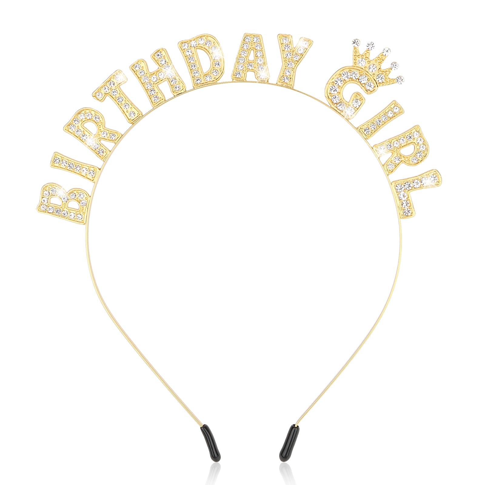 Wecoe Gold Birthday Girl Headband - Sparkling Rhinestone Tiara Crown Hair Accessories for Women Girls - Happy Birthday Party Decorations, Princess